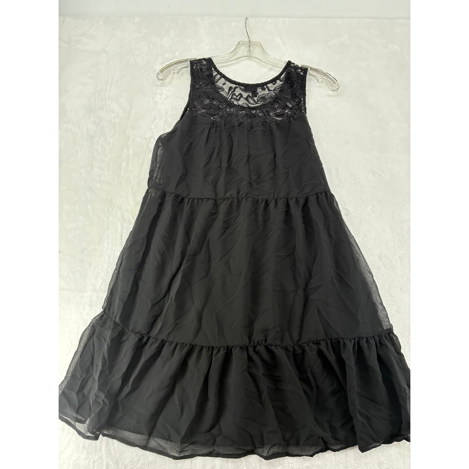 As U Wish Dress Womens Size M Mini Dress Black Lace Chiffon Tiered A3951104 - Thumbnail 7