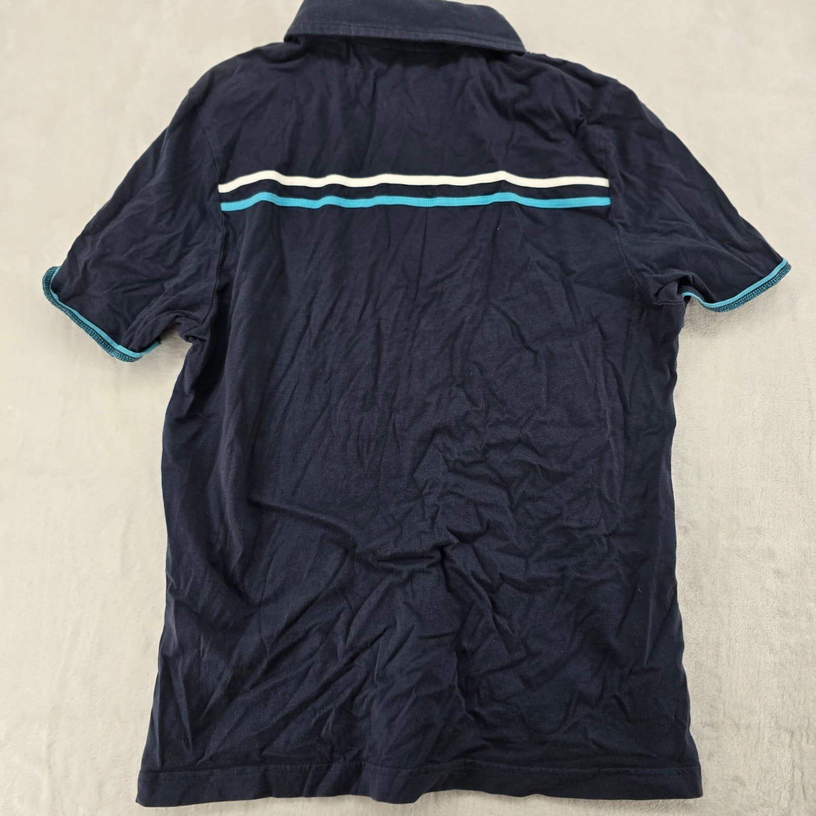 Original Penguin Polo Mens S Polo Navy Blue Classic Fit Striped Shoulder Logo - Thumbnail 7