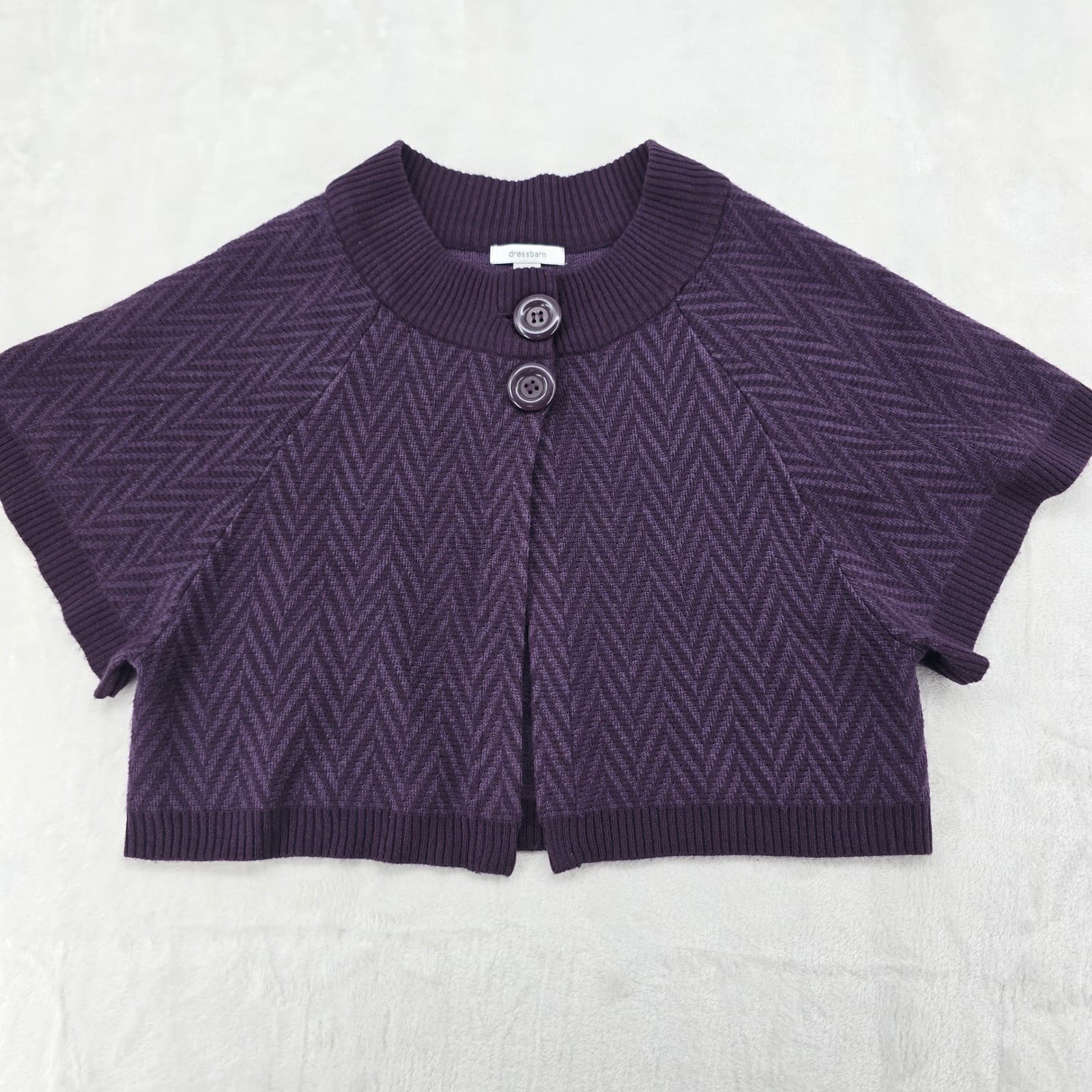 Dressbarn Cardigan Womens Medium Sweater Purple Chevron Short Sleeve Button Up