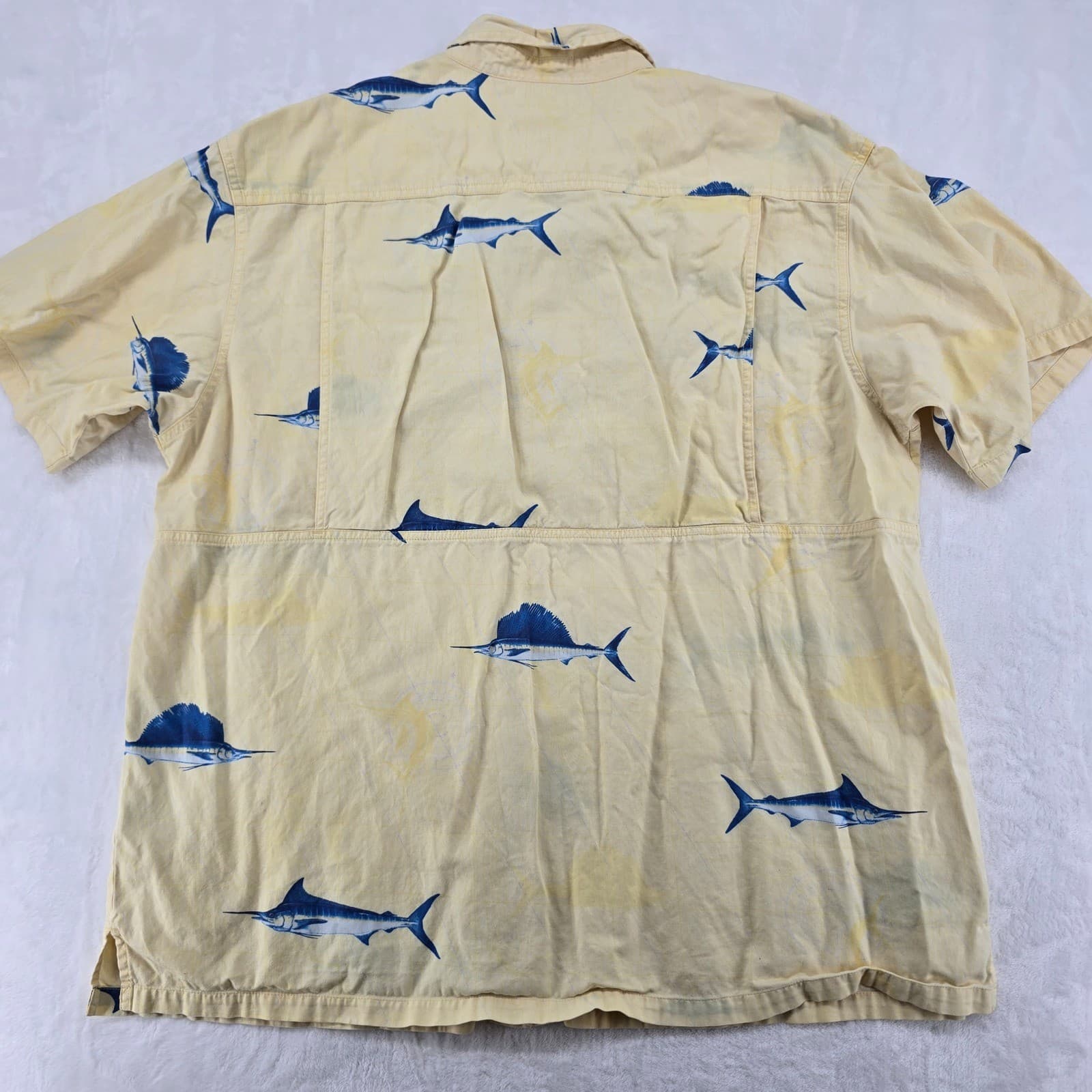 Columbia River Lodge Mens XL Button Up Shirt Yellow Marlin Sailfish Fishing - Thumbnail 7
