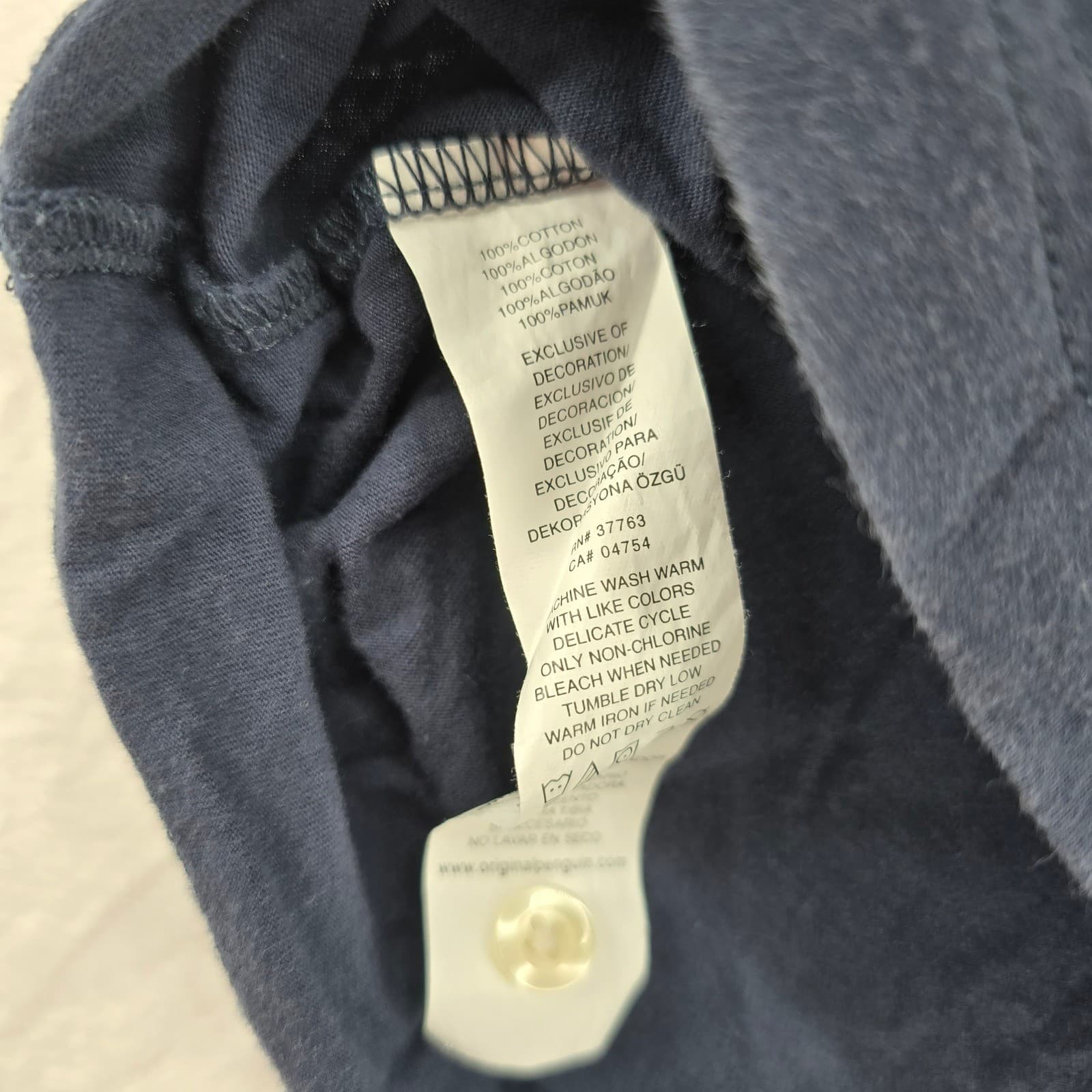 Original Penguin Polo Mens S Polo Navy Blue Classic Fit Striped Shoulder Logo - Thumbnail 4