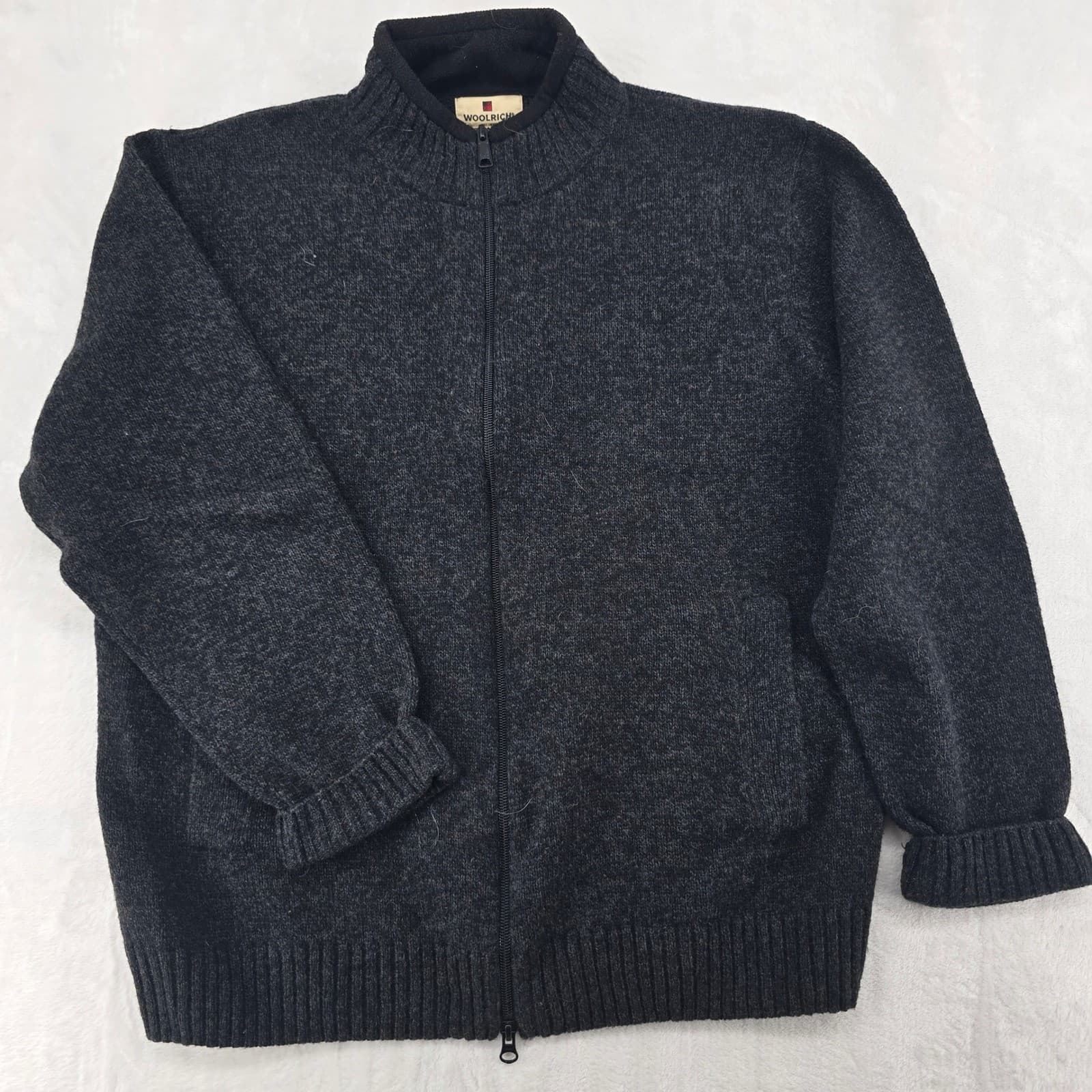 Woolrich Sweater Mens L Full Zip Cardigan Onyx Heather Gray Wool 9053 Jacket