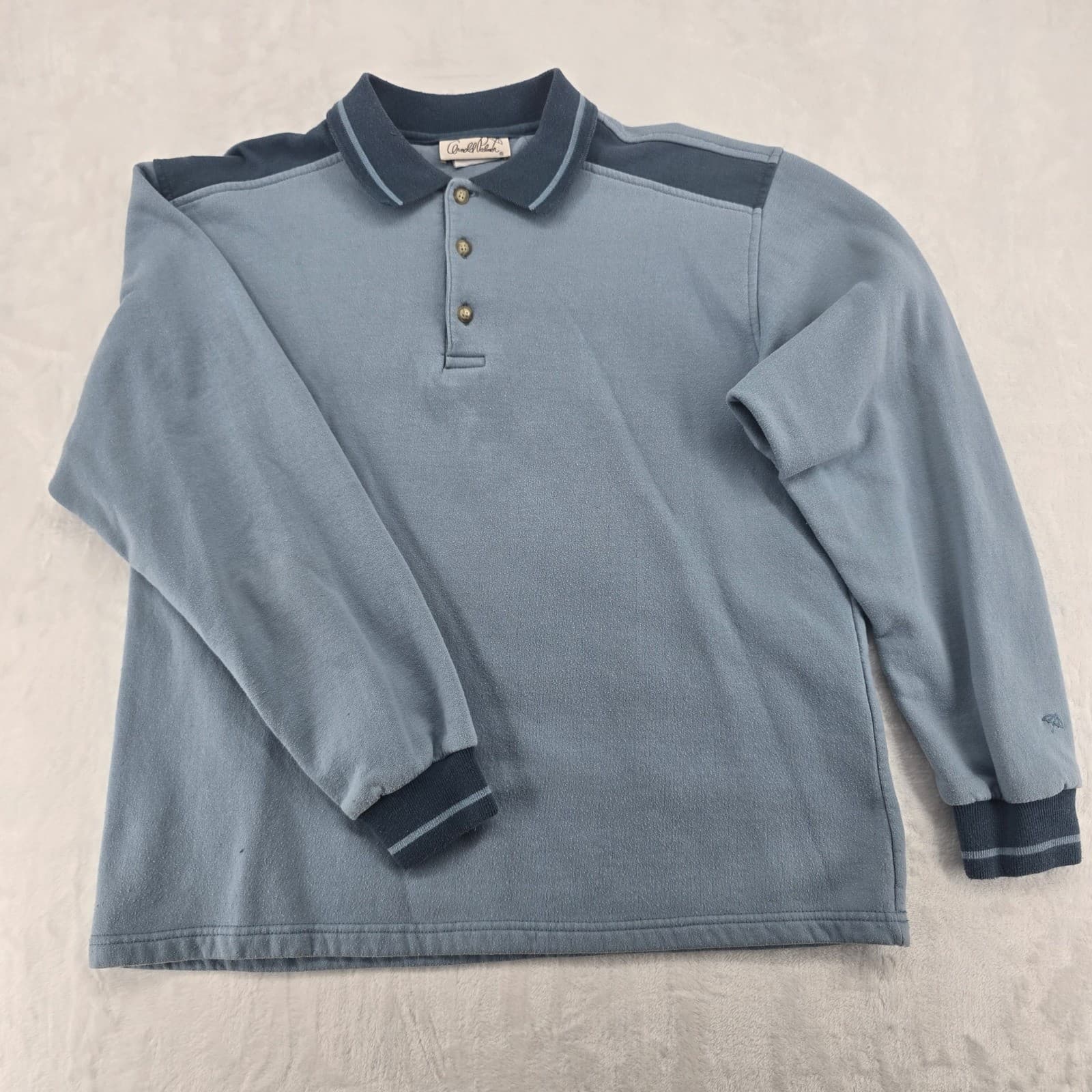 Arnold Palmer Polo Mens L Long Sleeve Polo Blue Fleece Pullover Sweater 6661