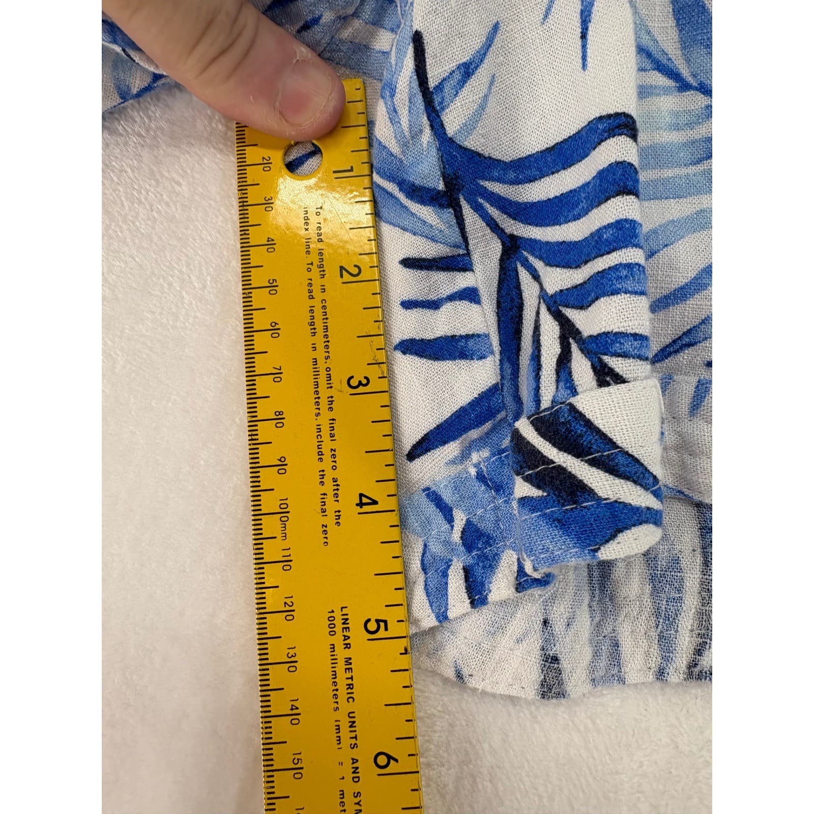 Kim Rogers Shorts Womens Sz M Pull-on Blue Tropical Palm Leaf Print Linen Blend - Thumbnail 6