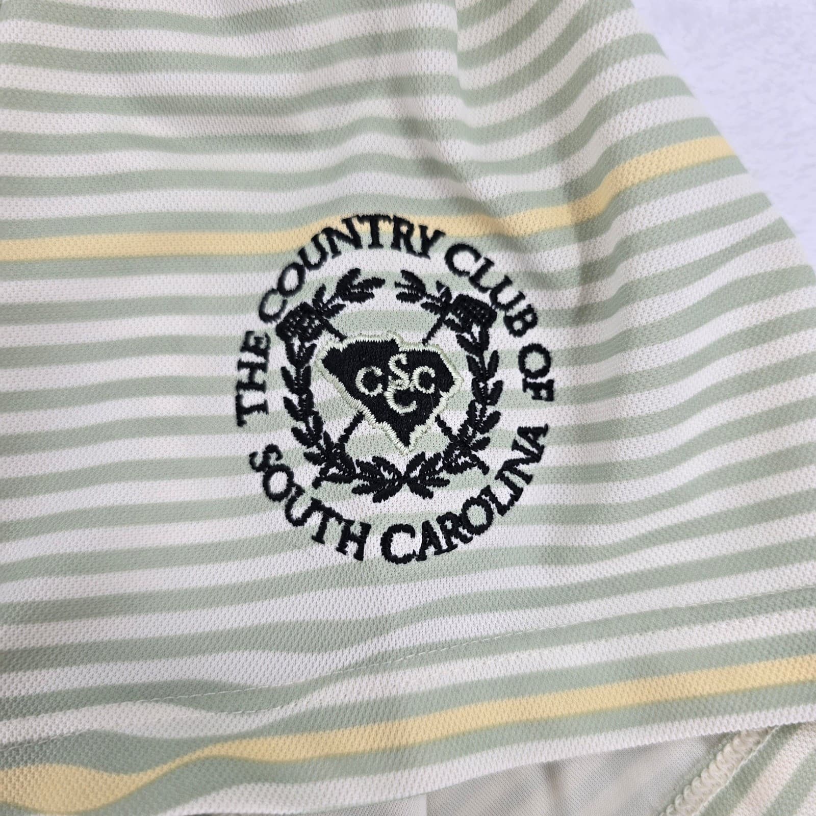 Nike Golf Polo Mens Large Shirt Sage Green Yellow Striped Country Club SC - Thumbnail 4