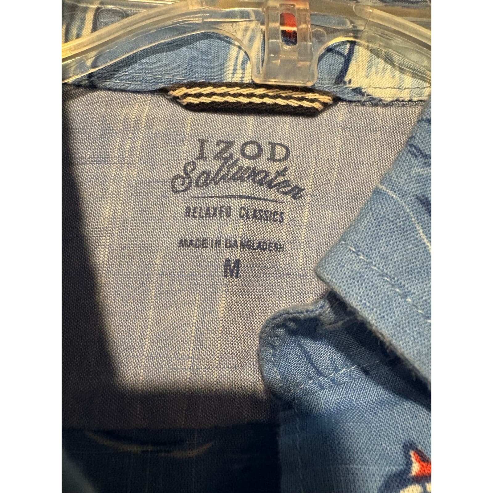IZOD Saltwater Sailboat Print Button Up Short Sleeve Shirt Relaxed M - Thumbnail 2