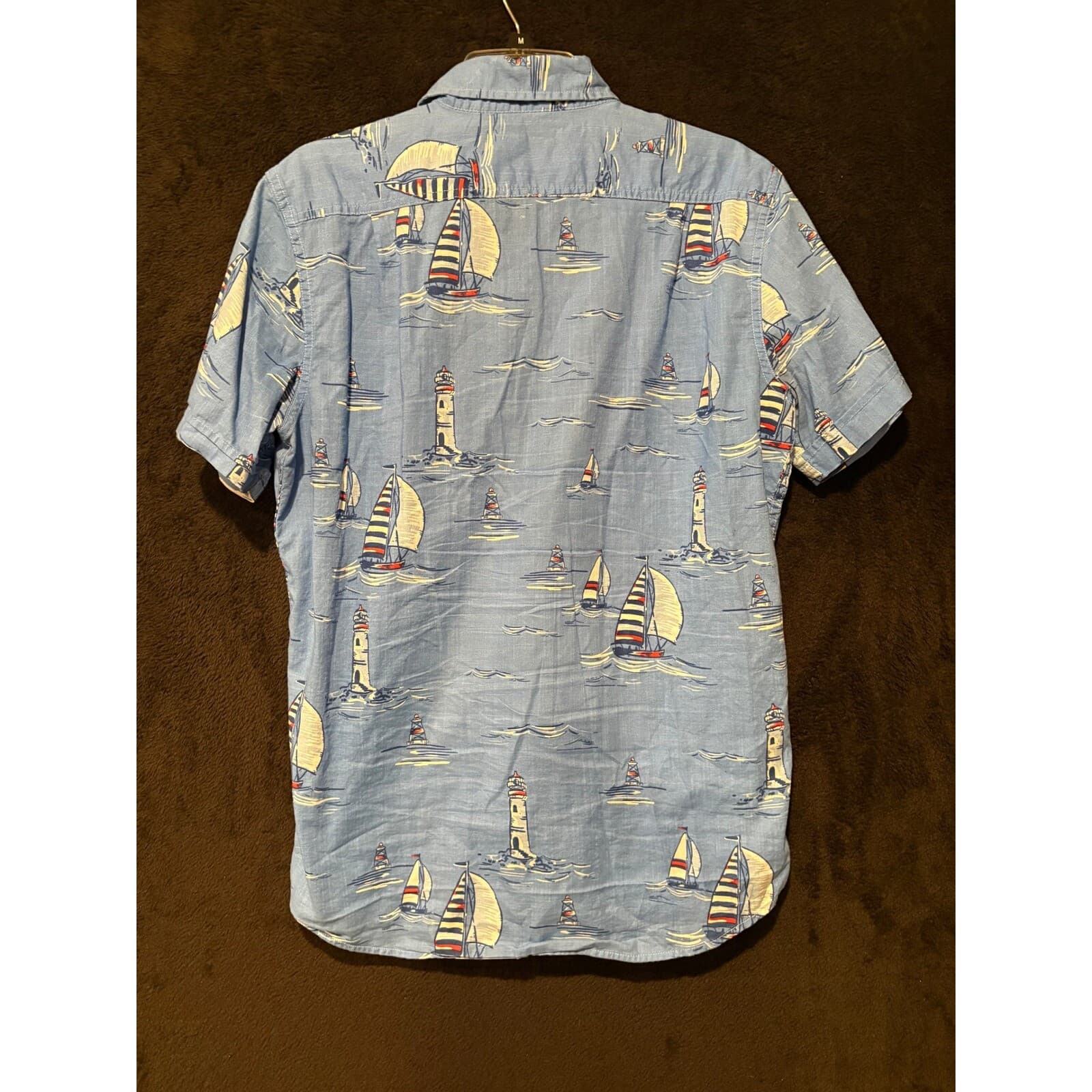 IZOD Saltwater Sailboat Print Button Up Short Sleeve Shirt Relaxed M - Thumbnail 6
