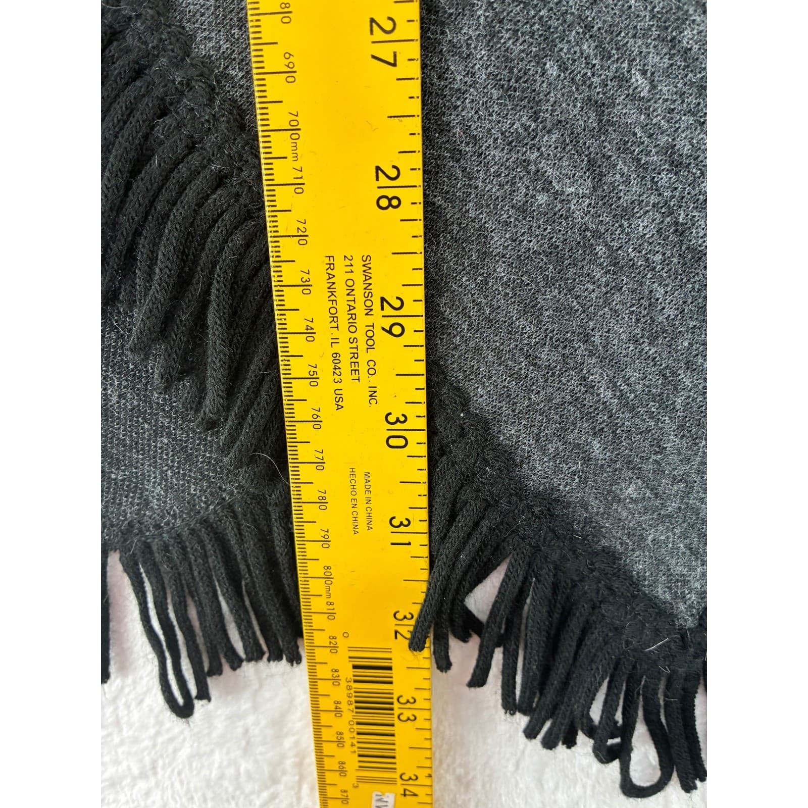 Kim Rogers Poncho Womens S Black Gray Striped Fringe V-Neck Acrylic Wrap - Thumbnail 4