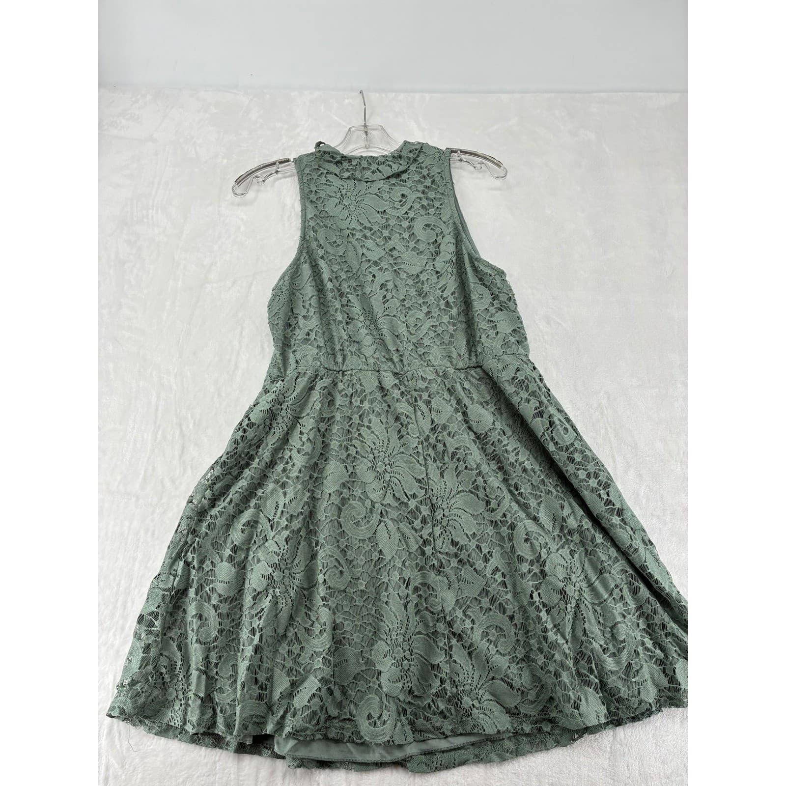 Speechless Lace Dress Womens Large Mini Dress Sage Green Ruffle V-Neck - Thumbnail 7