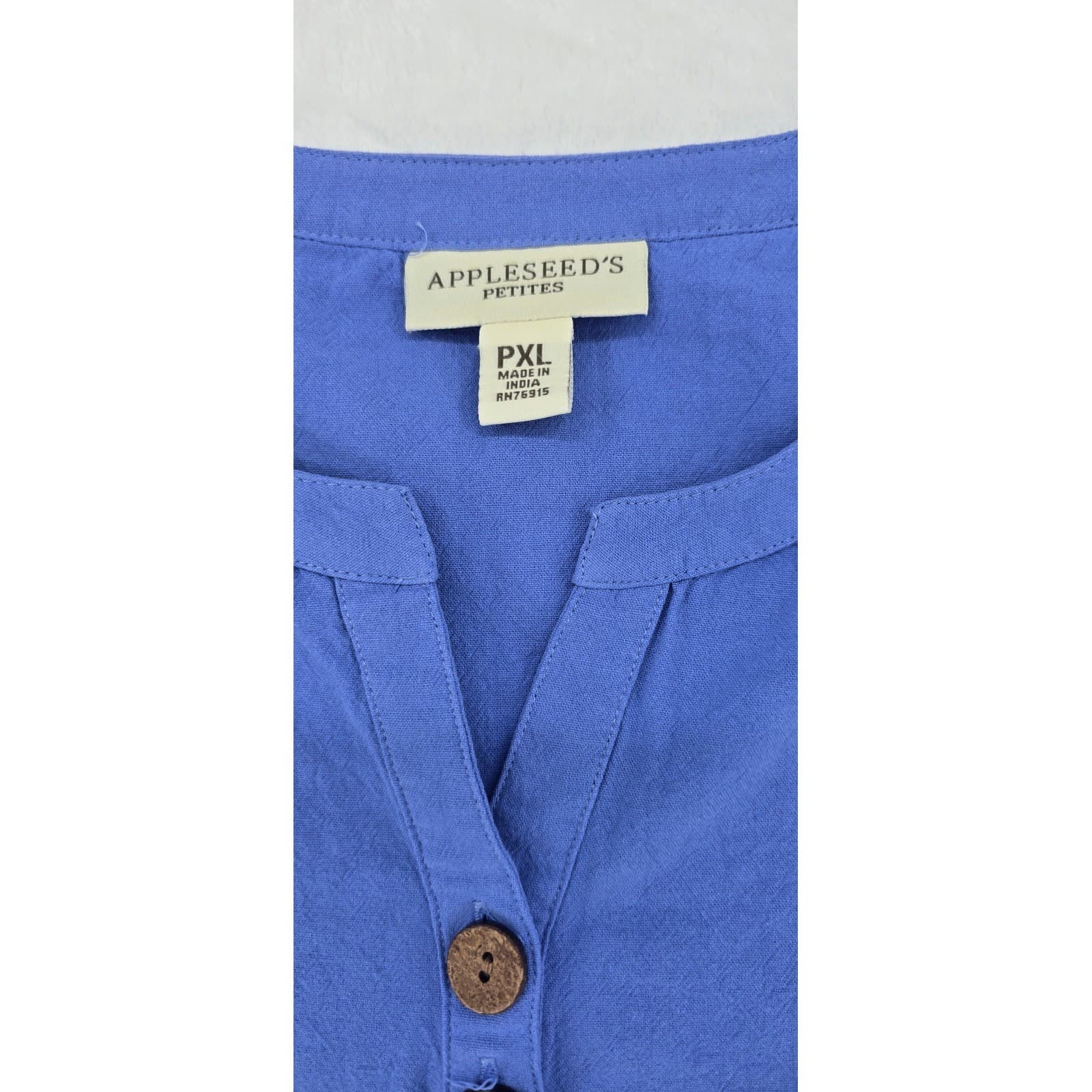 Appleseed's Blouse Womens PXL Henley Top Blue 100% Cotton 3/4 Sleeve Petite - Thumbnail 2