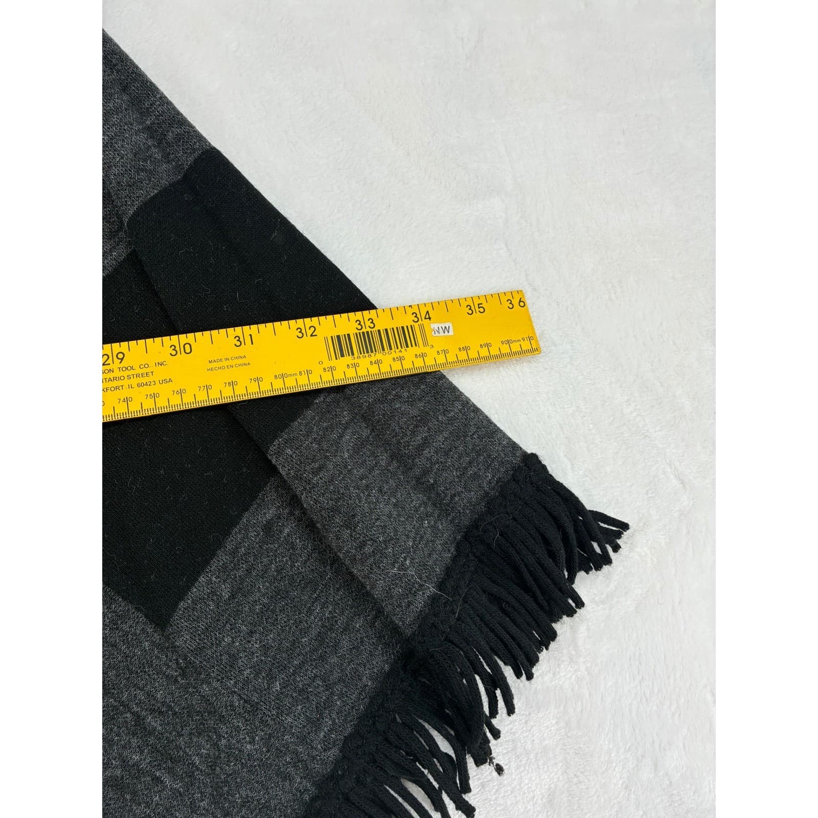 Kim Rogers Poncho Womens S Black Gray Striped Fringe V-Neck Acrylic Wrap - Thumbnail 5