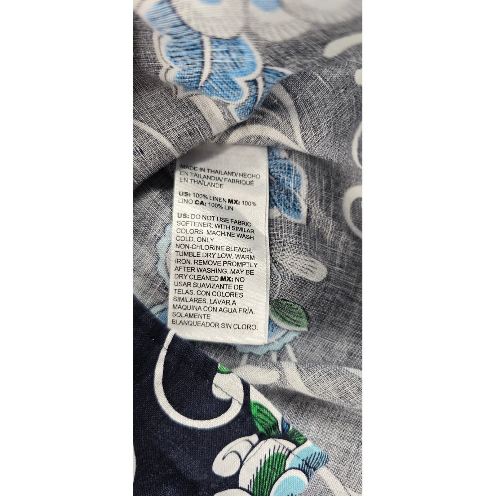 Chico's Linen Shirt Womens 3P Button Up Navy Blue Floral No-Iron FreshChic - Thumbnail 3