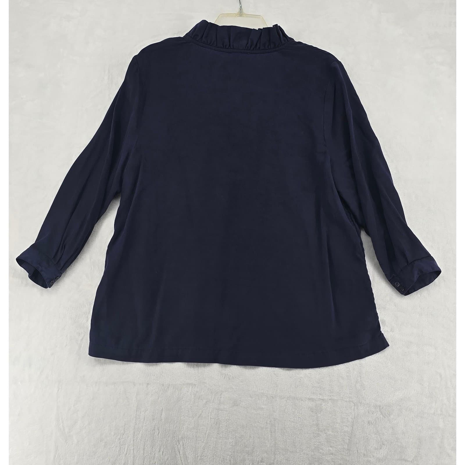 Crown & Ivy Blouse Womens PXL Top Navy Blue Ruffle V-Neck 3/4 Sleeve Cotton - Thumbnail 5