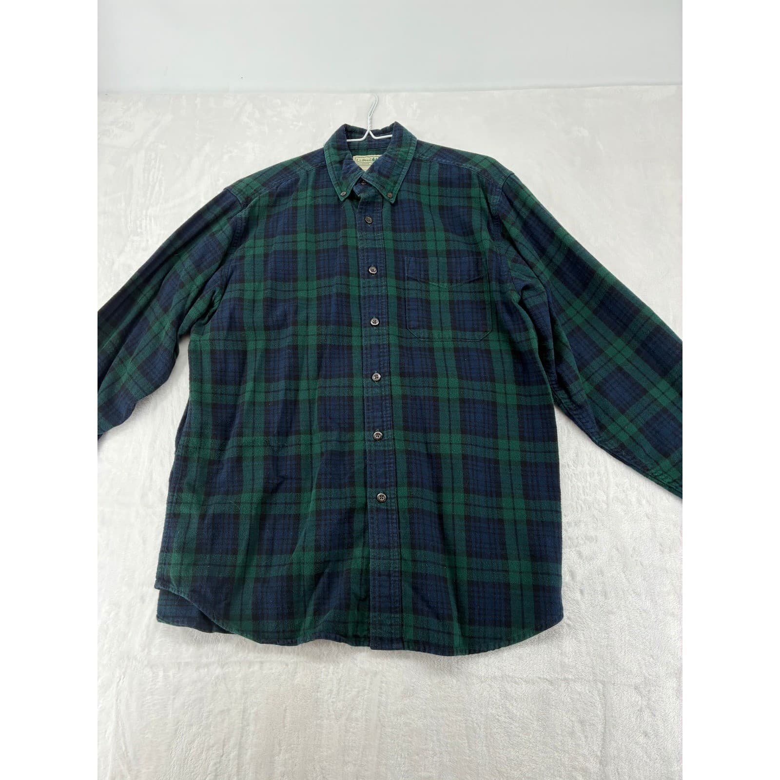 L.L. Bean Flannel Shirt Mens Medium Regular Shirt Green Blue Plaid Cotton - Thumbnail 2