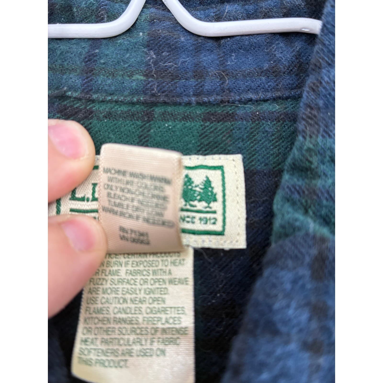 L.L. Bean Flannel Shirt Mens Medium Regular Shirt Green Blue Plaid Cotton - Thumbnail 4