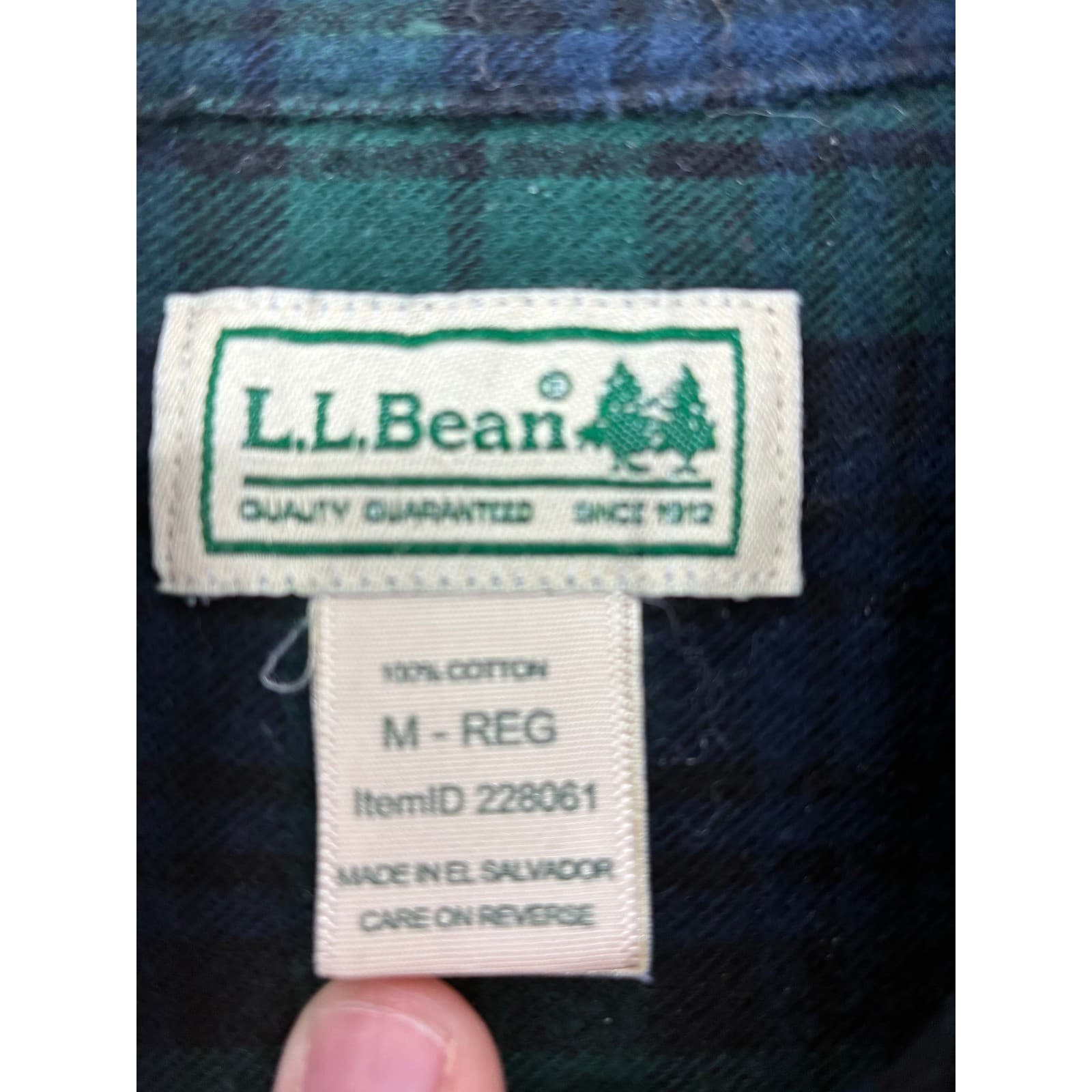 L.L. Bean Flannel Shirt Mens Medium Regular Shirt Green Blue Plaid Cotton - Thumbnail 3