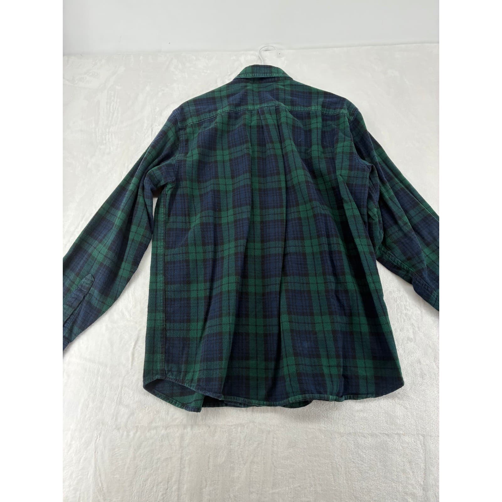 L.L. Bean Flannel Shirt Mens Medium Regular Shirt Green Blue Plaid Cotton - Thumbnail 8