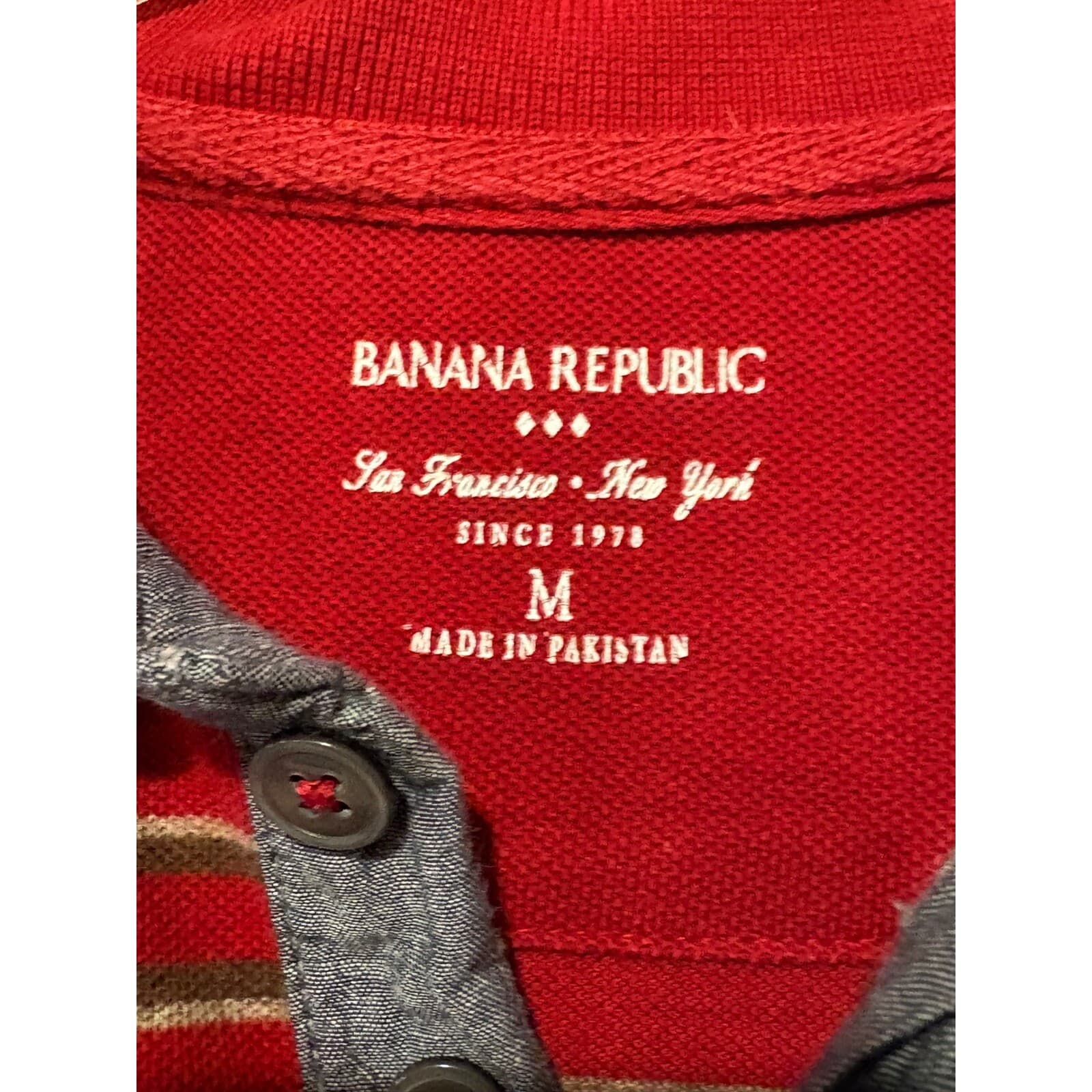 Banana Republic Striped Polo Shirt Long Sleeve Casual Red Elephant Logo M - Thumbnail 2