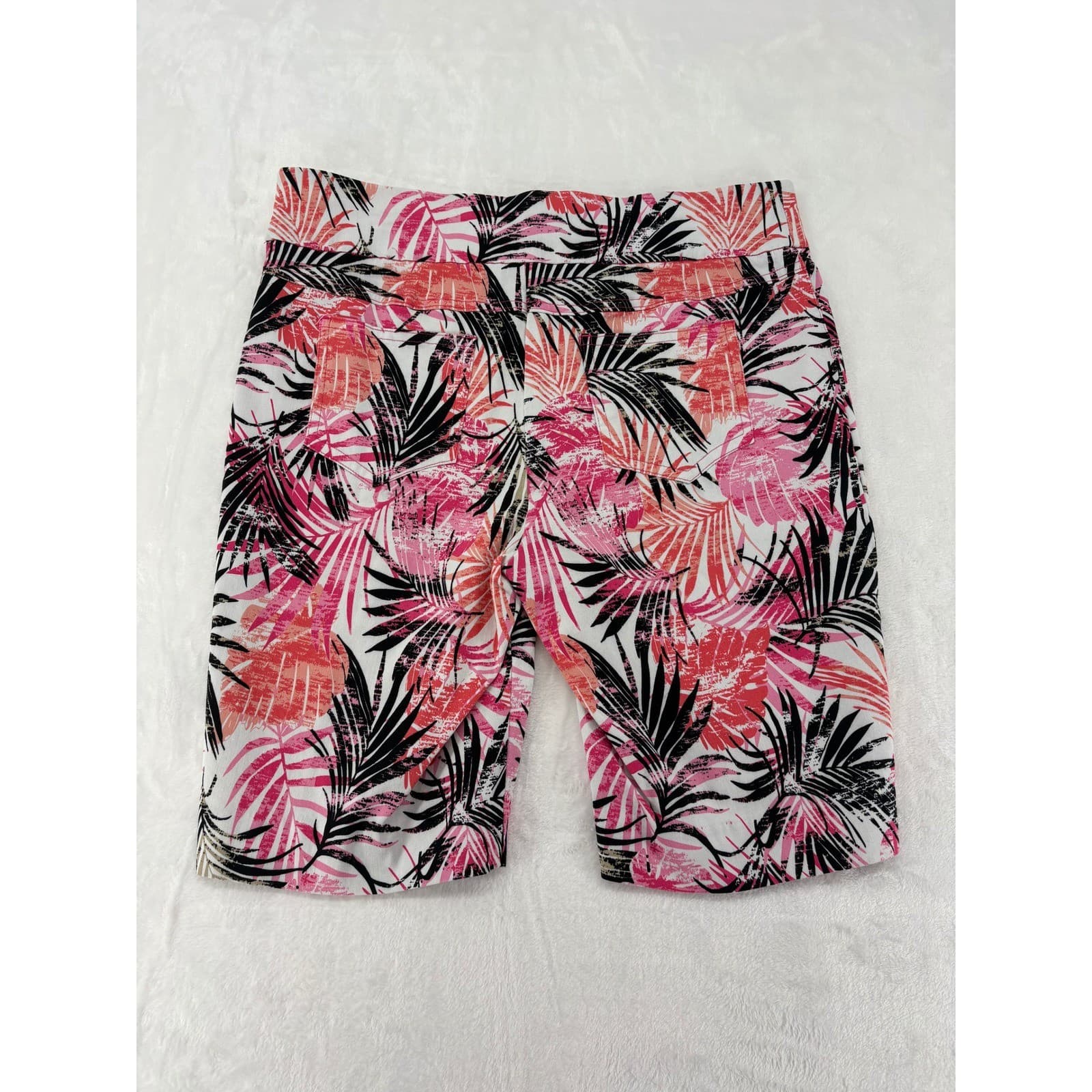 N Touch Bermuda Shorts Womens 10 Shorts Pink Tropical Palm Leaf Print Stretch - Thumbnail 7