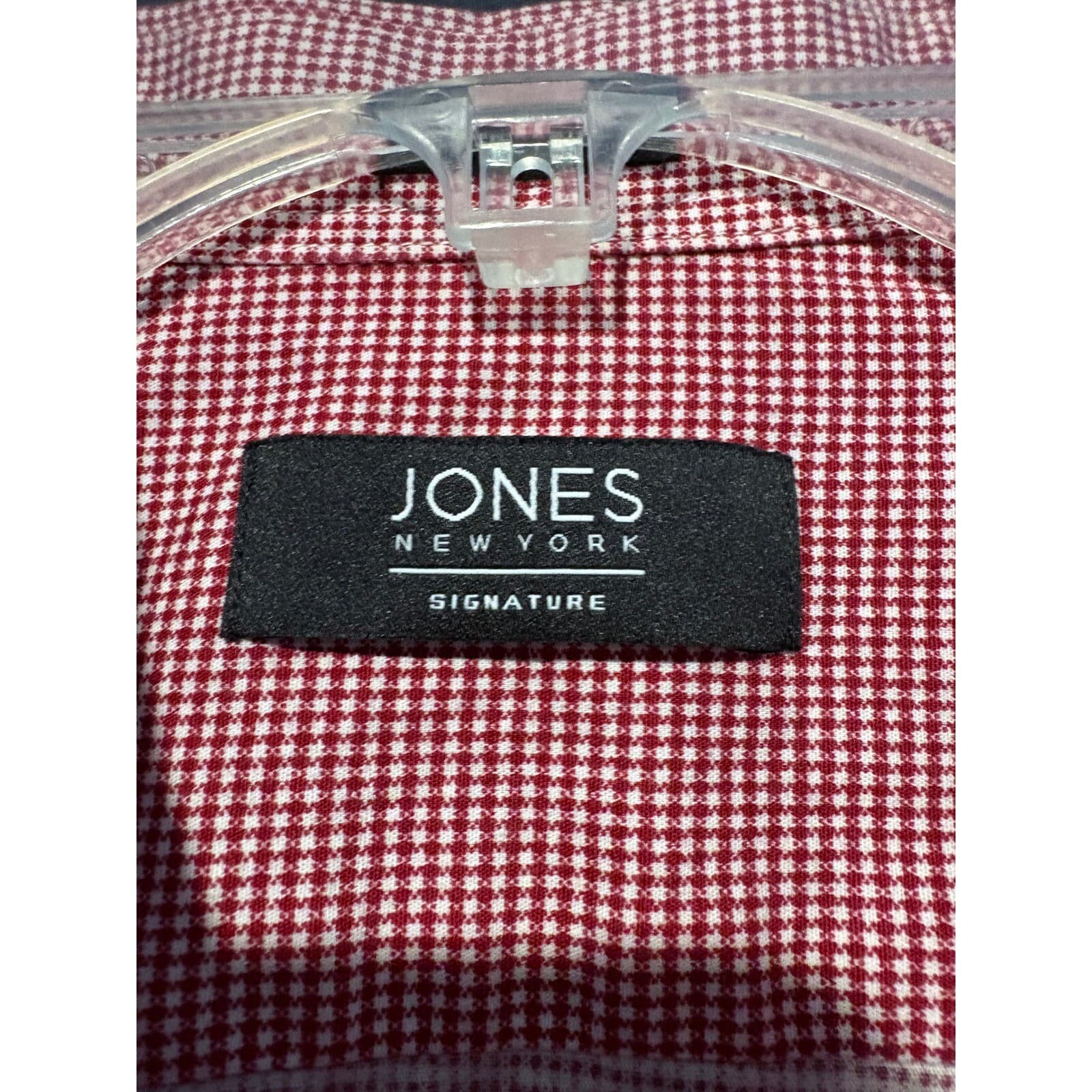 Jones New York Signature Dress Shirt Stretch Red Checkered Mens Size M - Thumbnail 2