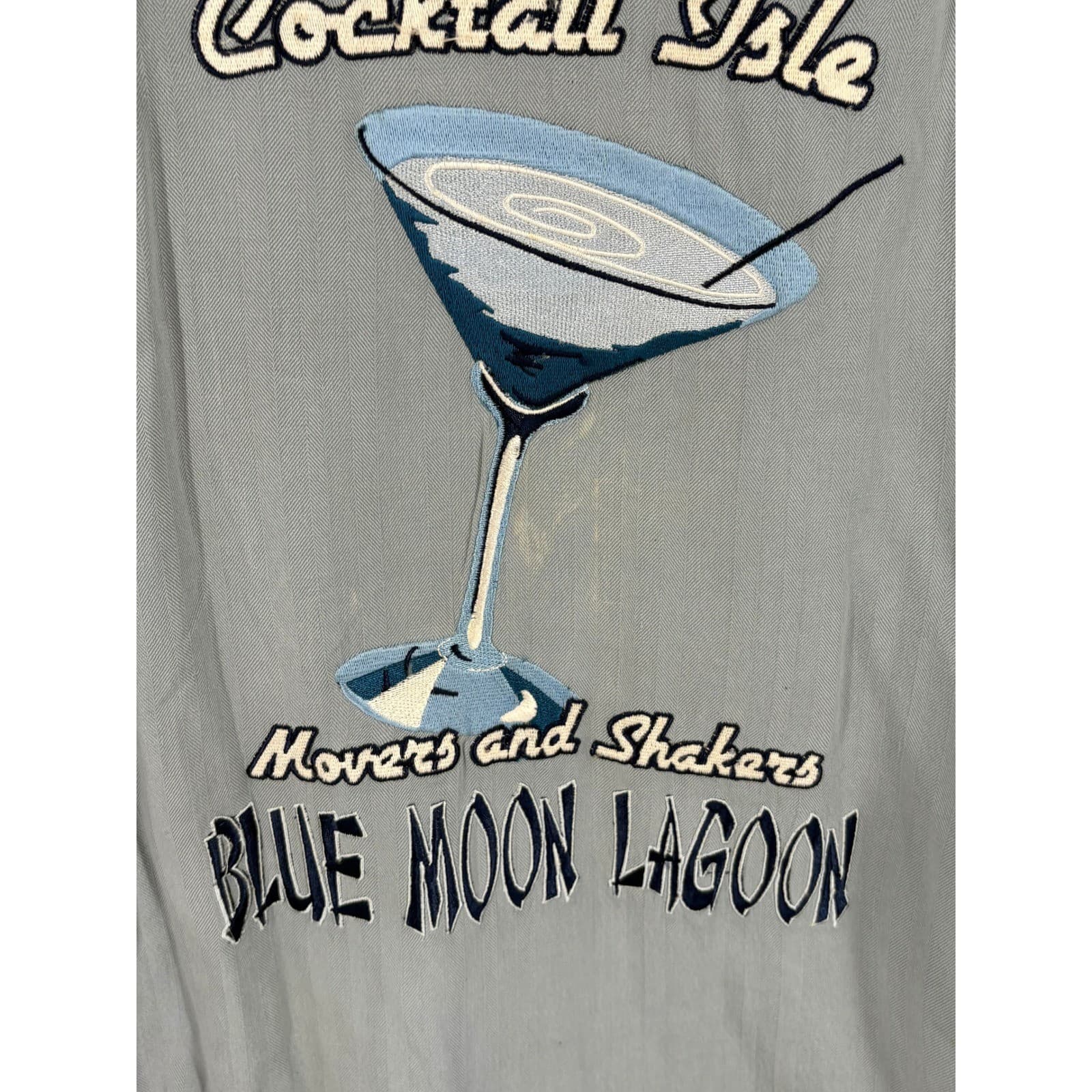 Joe Martin Cocktail Isle Blue Moon Lagoon Silk Shirt Mens Large Camp - Thumbnail 2