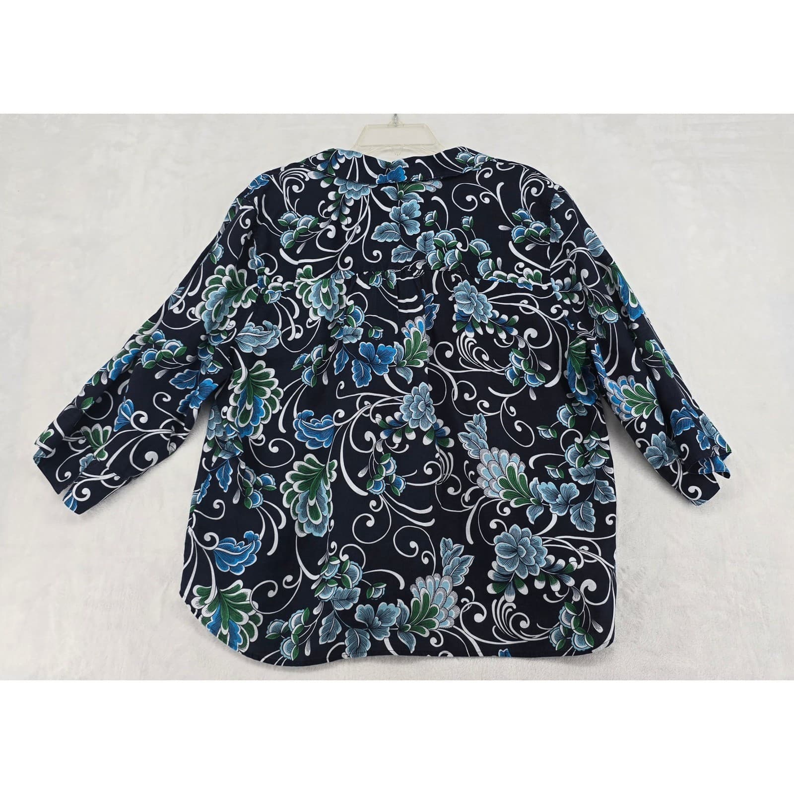 Chico's Linen Shirt Womens 3P Button Up Navy Blue Floral No-Iron FreshChic - Thumbnail 6
