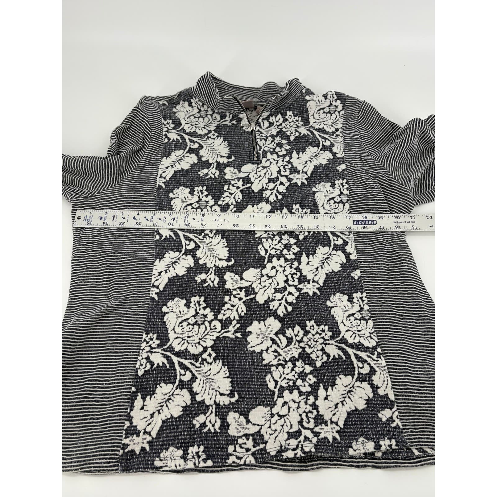 Chicos Women's Floral Stripe Pullover Top Size 3 Black & White Long Sleeve - Thumbnail 6