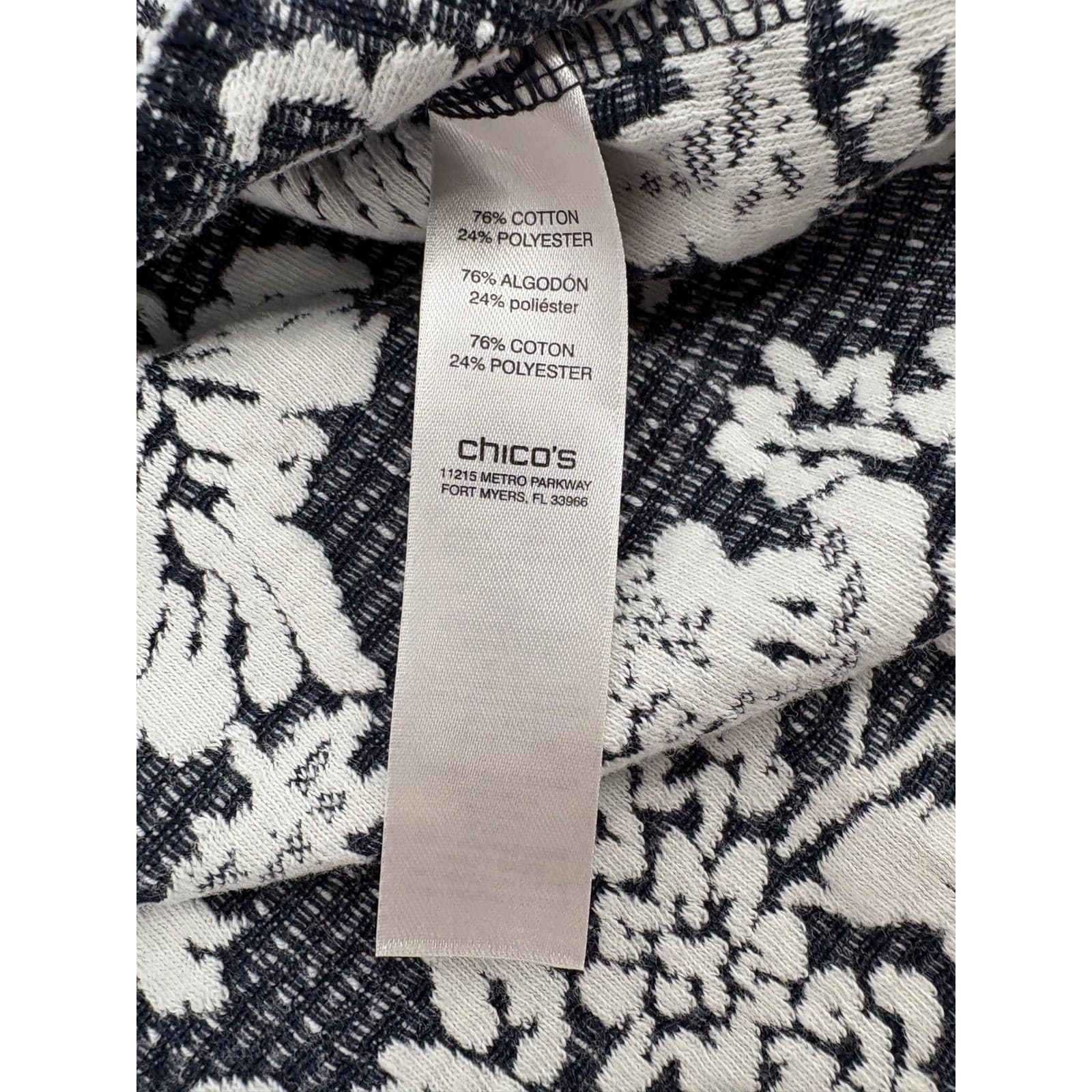 Chicos Women's Floral Stripe Pullover Top Size 3 Black & White Long Sleeve - Thumbnail 3
