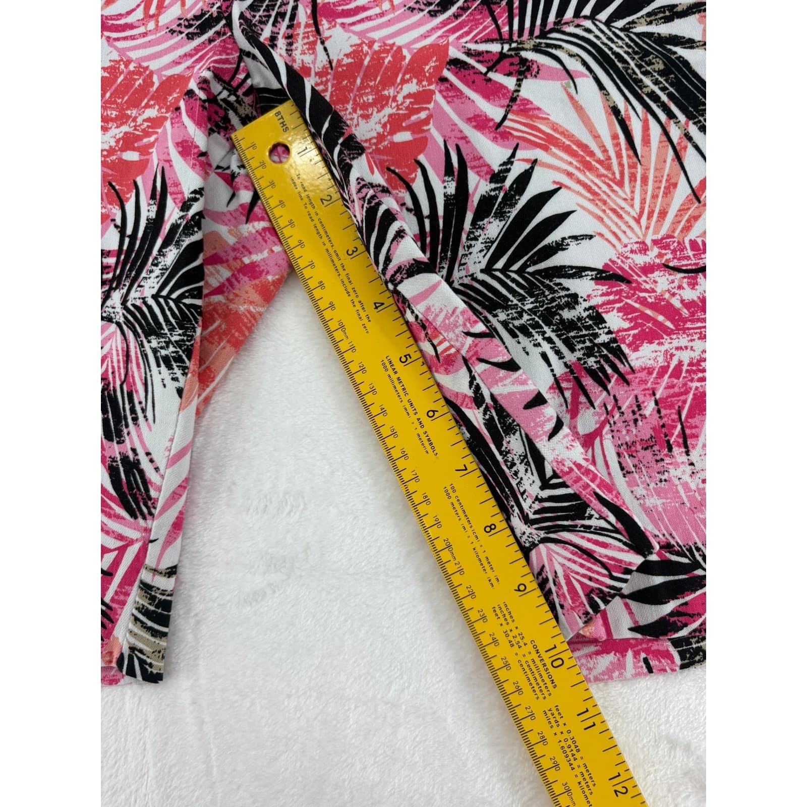 N Touch Bermuda Shorts Womens 10 Shorts Pink Tropical Palm Leaf Print Stretch - Thumbnail 6