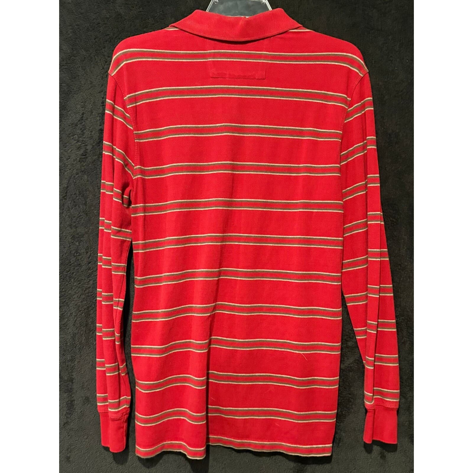 Banana Republic Striped Polo Shirt Long Sleeve Casual Red Elephant Logo M - Thumbnail 8
