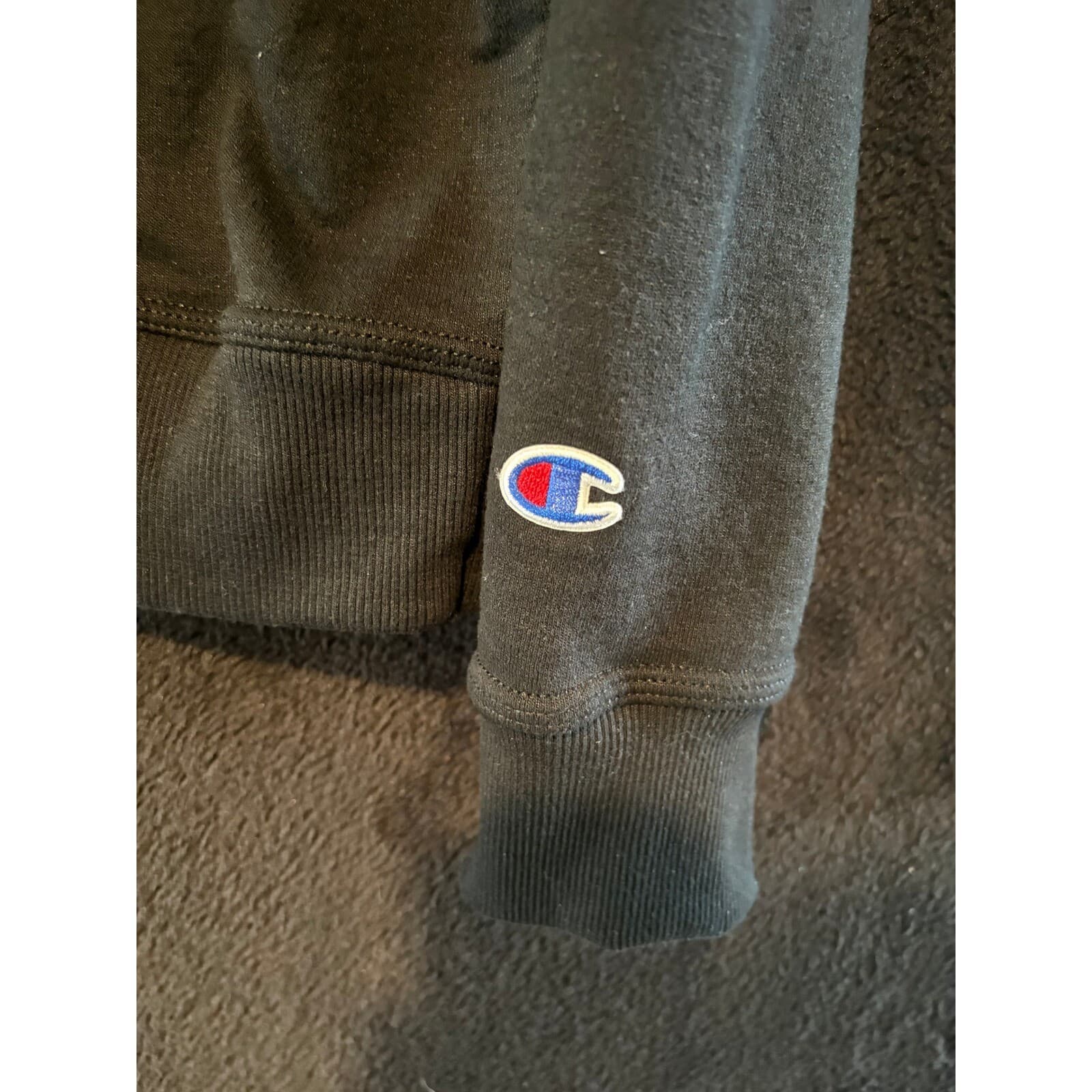 Champion Crew Neck Sweatshirt Pullover Minimalist Logo Black Mens Size M - Thumbnail 3