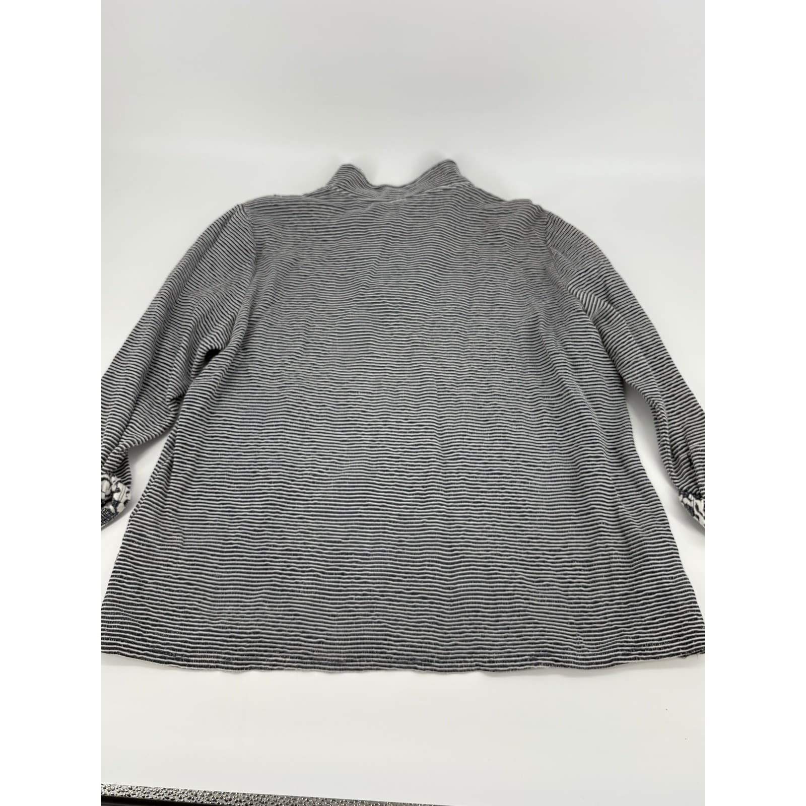 Chicos Women's Floral Stripe Pullover Top Size 3 Black & White Long Sleeve - Thumbnail 9