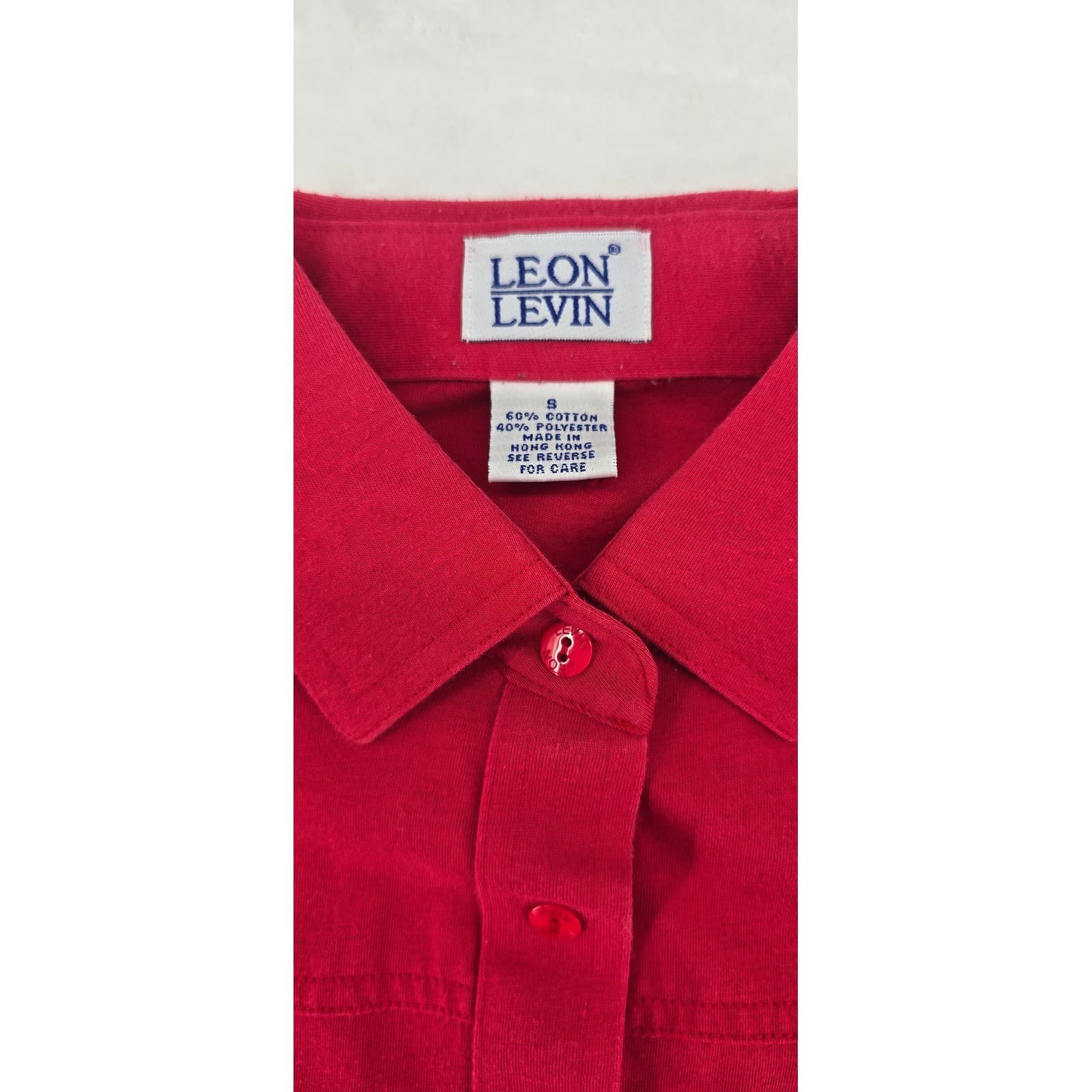 Leon Levin Polo Womens S Long Sleeve Shirt Red Cotton Blend Solid Button 6397 - Thumbnail 2