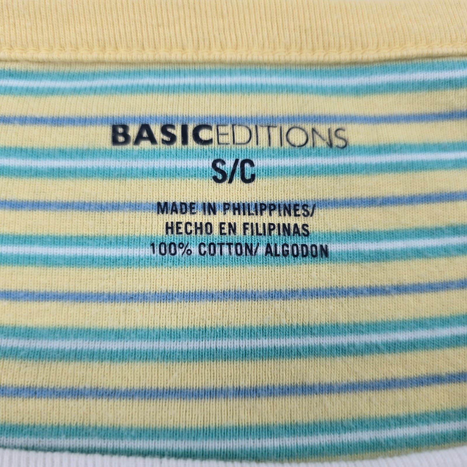 Basic Editions Henley Top Womens S Shirt Yellow Striped Short Sleeve Cotton - Thumbnail 2