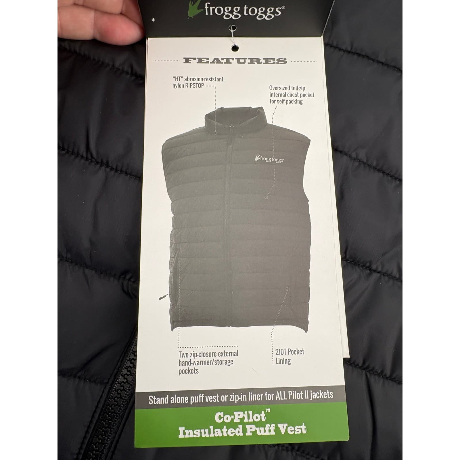 Frogg Toggs Co-Pilot Mens Large Puff Vest Black Insulated Nylon PF33101-01LG - Thumbnail 6
