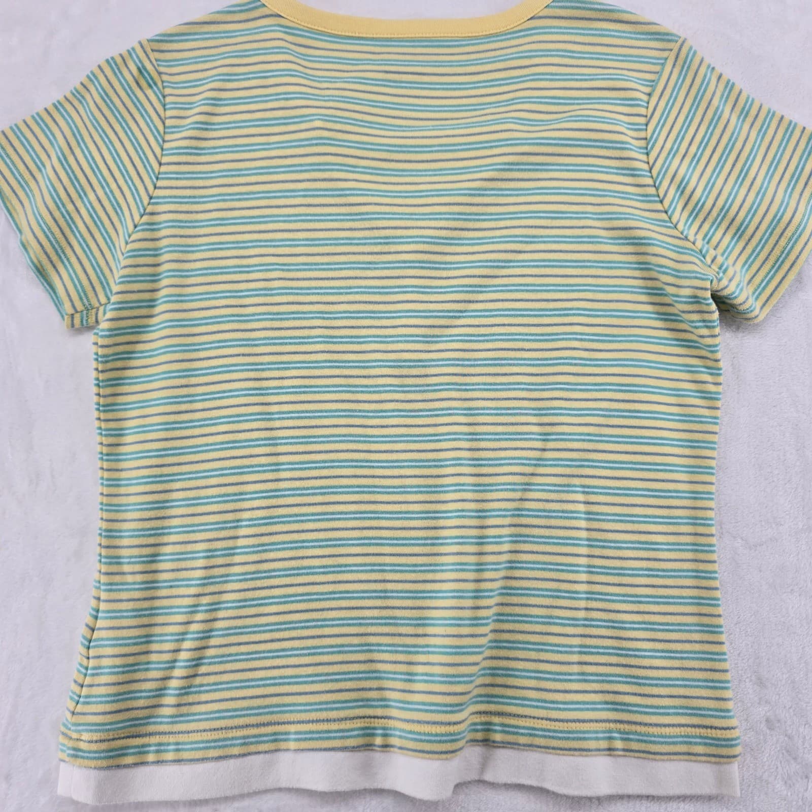 Basic Editions Henley Top Womens S Shirt Yellow Striped Short Sleeve Cotton - Thumbnail 6