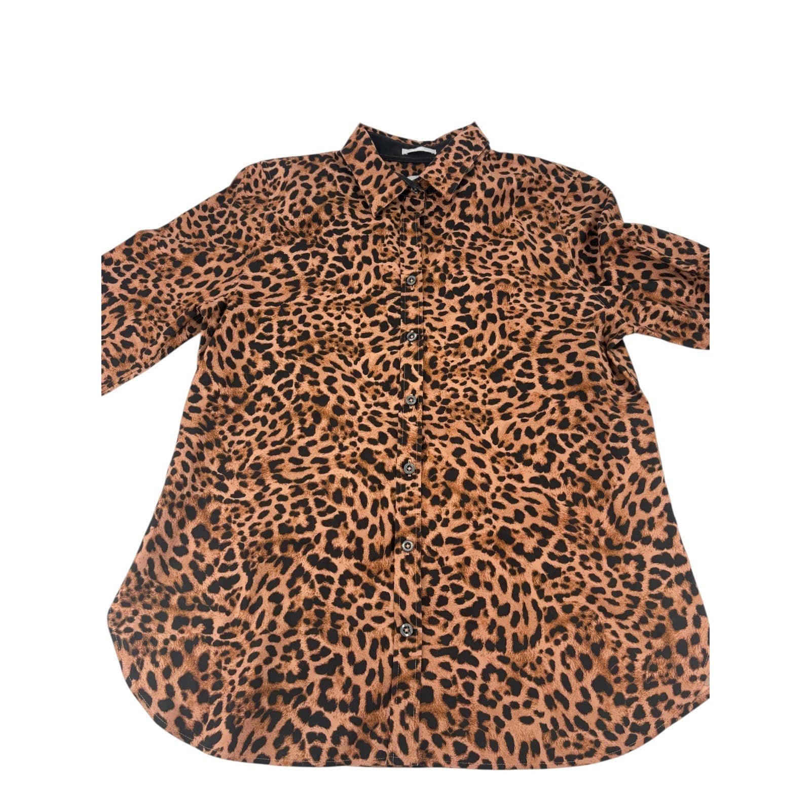 Chico's Button Down Womens 1 Shirt Leopard No-Iron Chic Stretch Brown - Thumbnail 3