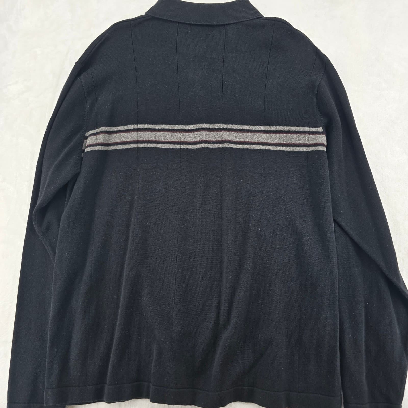 Axcess Sweater Mens Large Polo Shirt Black Striped Long Sleeve Knit Cotton - Thumbnail 5