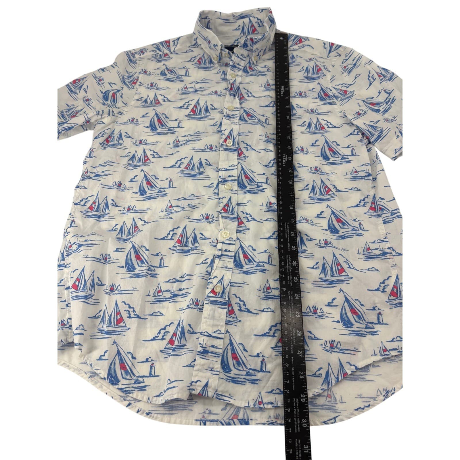 Vineyard Vines Whale Shirt Mens Medium Button Front White Blue Sailboat Print - Thumbnail 5