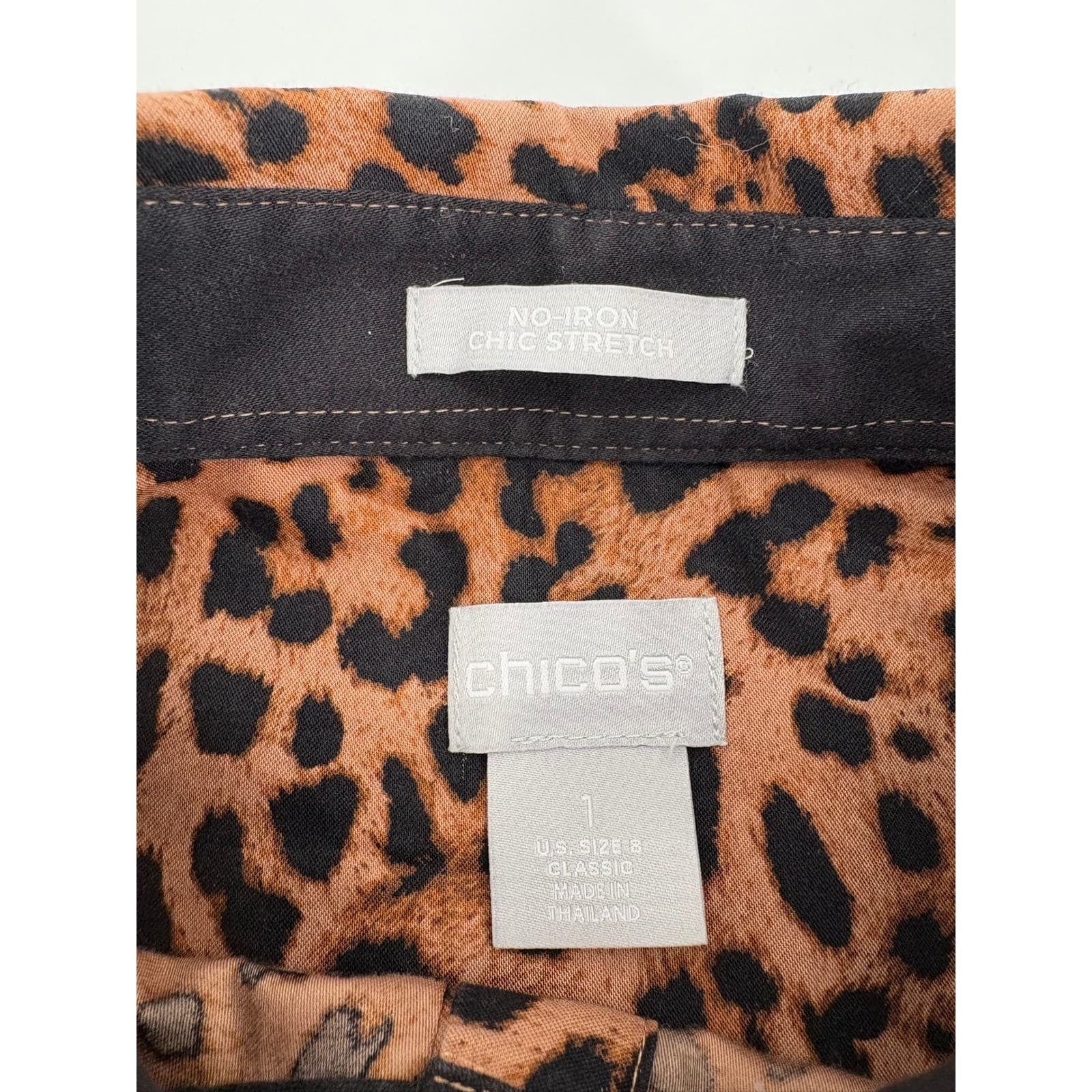 Chico's Button Down Womens 1 Shirt Leopard No-Iron Chic Stretch Brown - Thumbnail 2