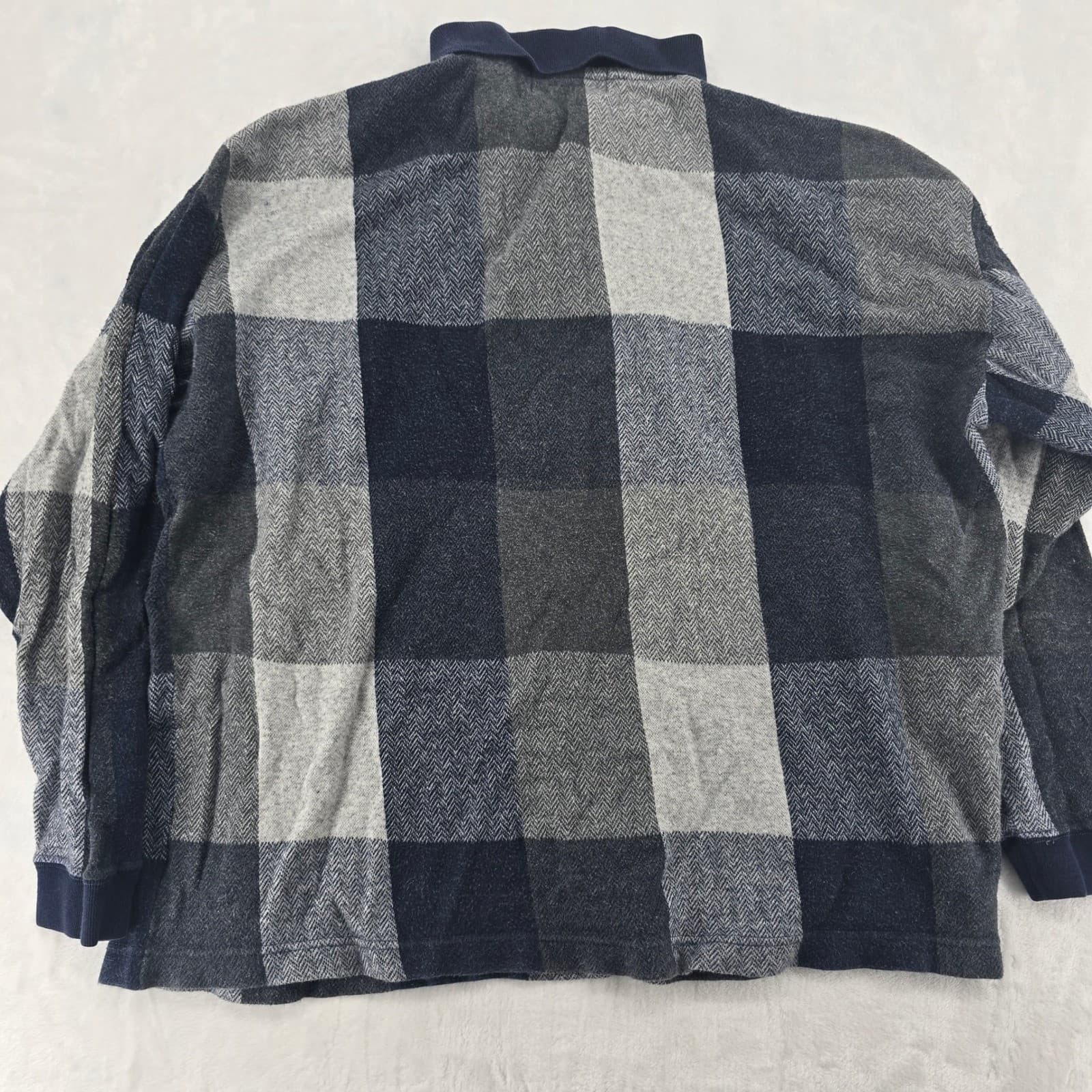 Campus Sportswear Polo Shirt Mens L Polo Blue Gray Plaid Long Sleeve Cotton - Thumbnail 7