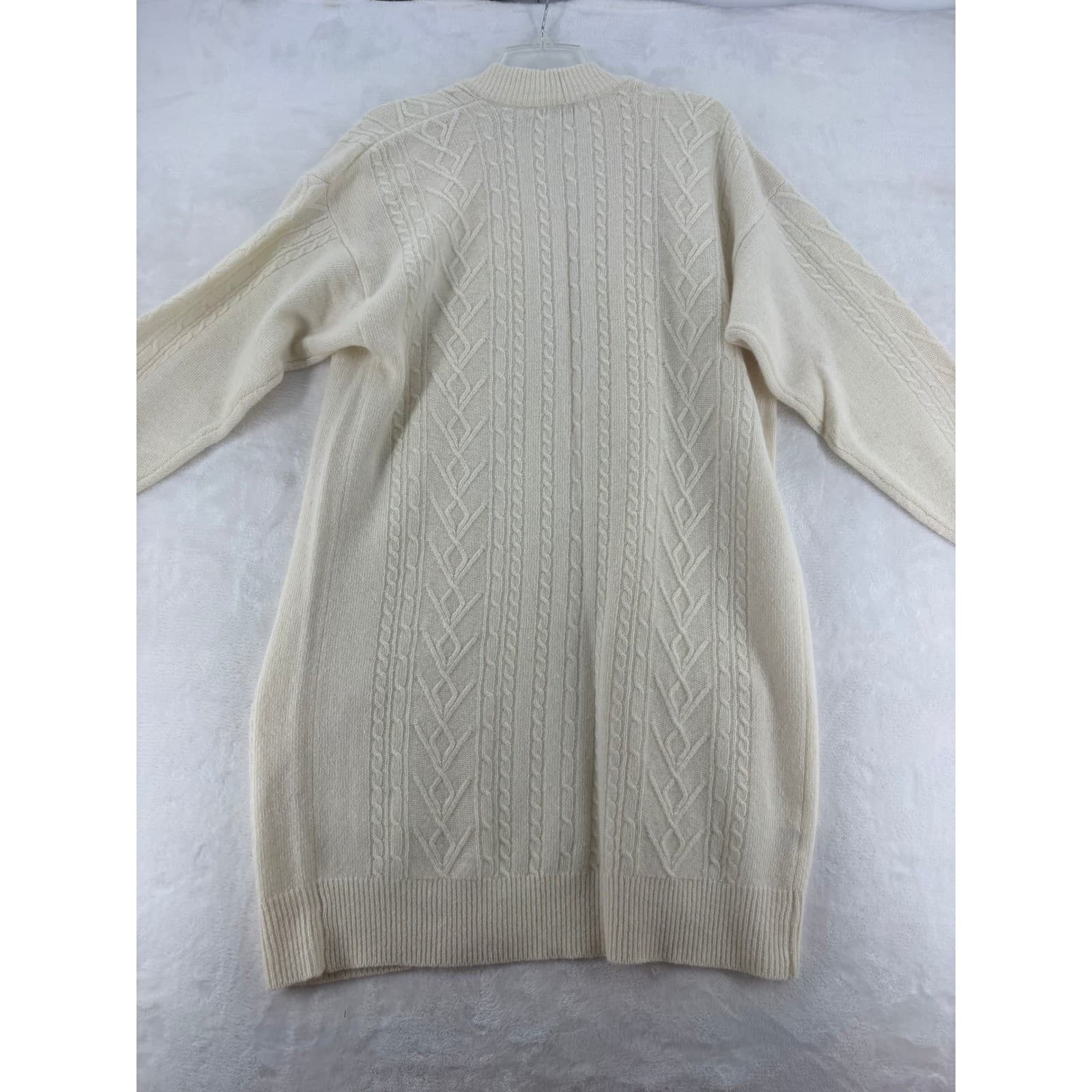 Liz Claiborne Cardigan Womens M Sweater Ivory Cable Knit Angora Wool Longline - Thumbnail 6