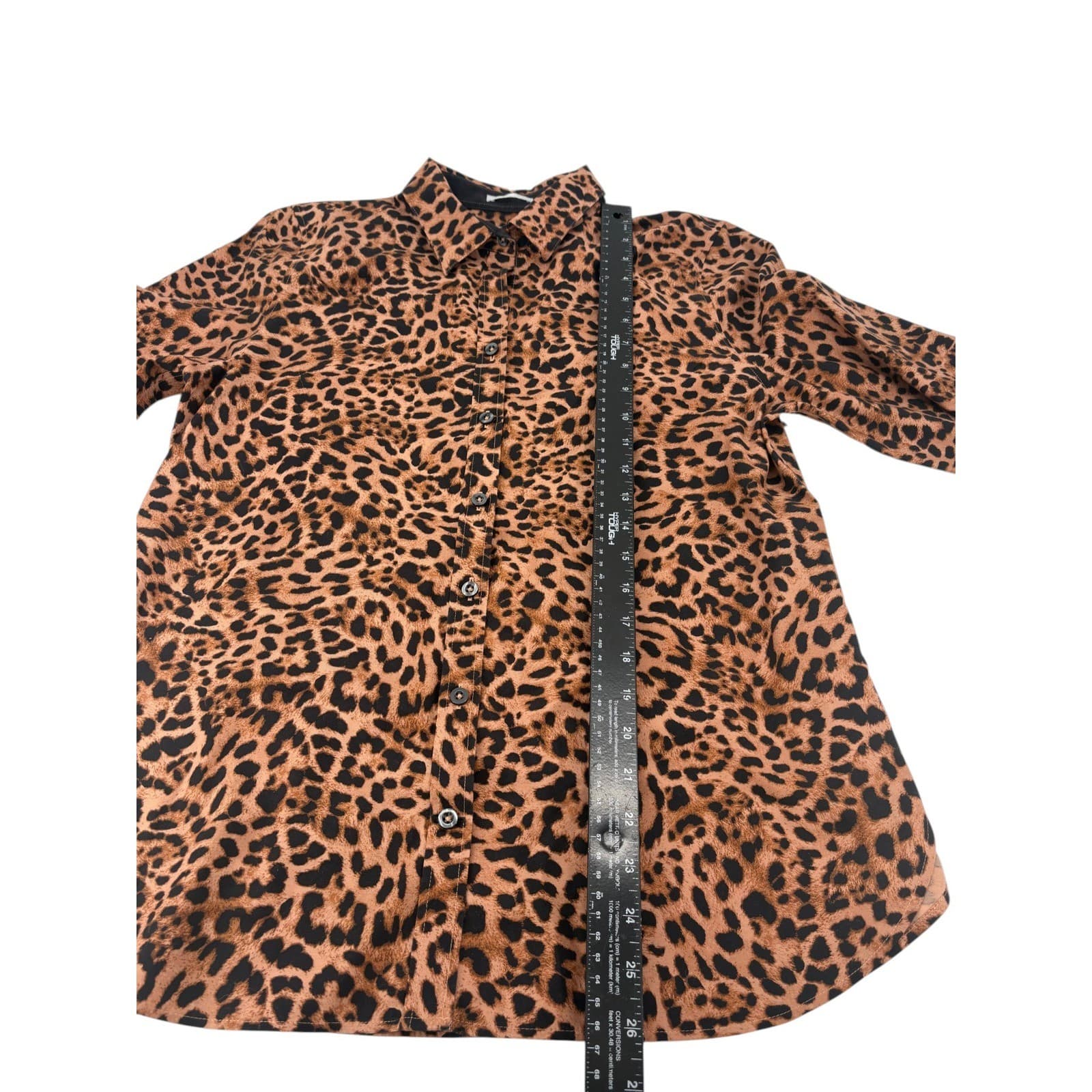 Chico's Button Down Womens 1 Shirt Leopard No-Iron Chic Stretch Brown - Thumbnail 5