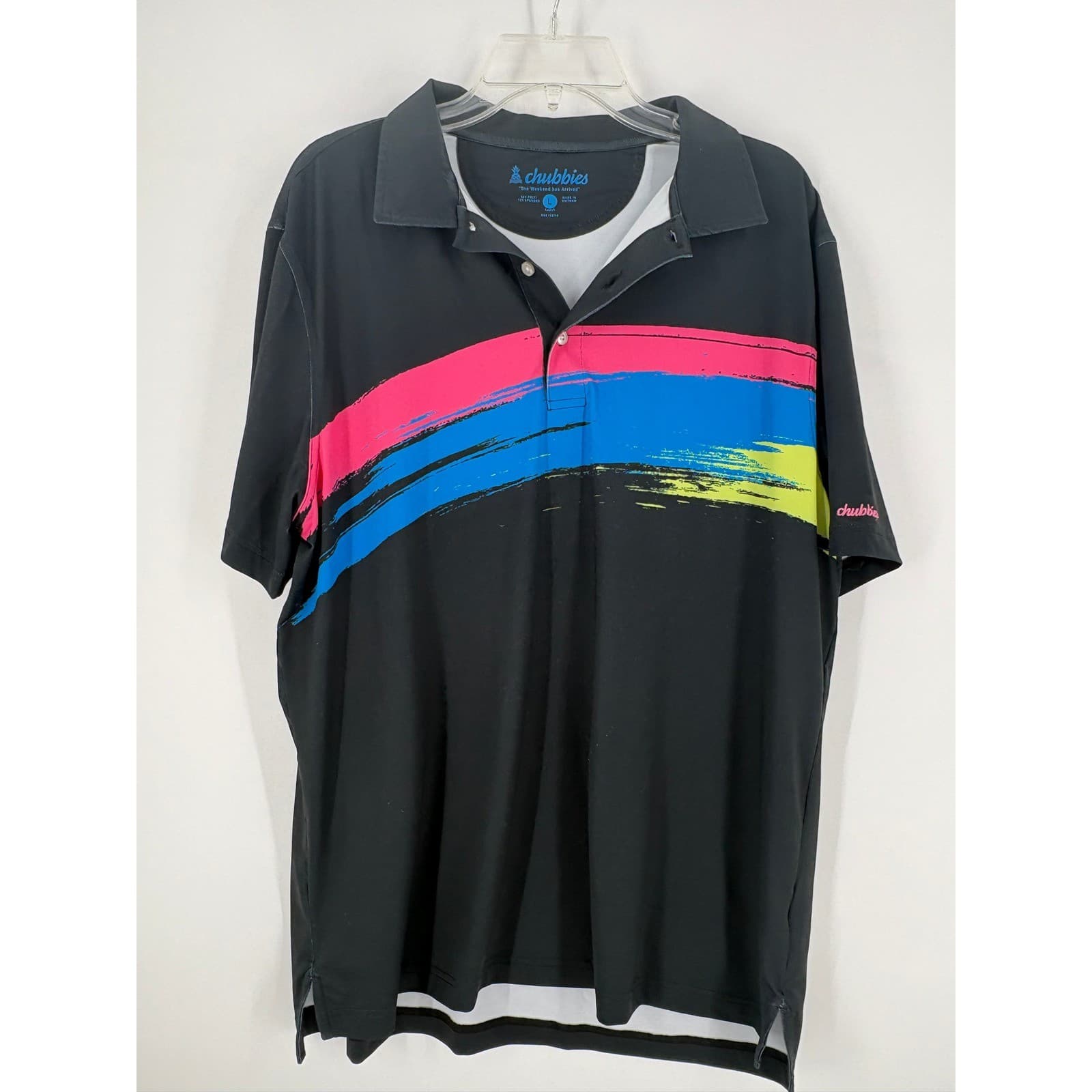 Chubbies Men's Polo Shirt Black Brushstroke Graphic Golf Athletic Large L
