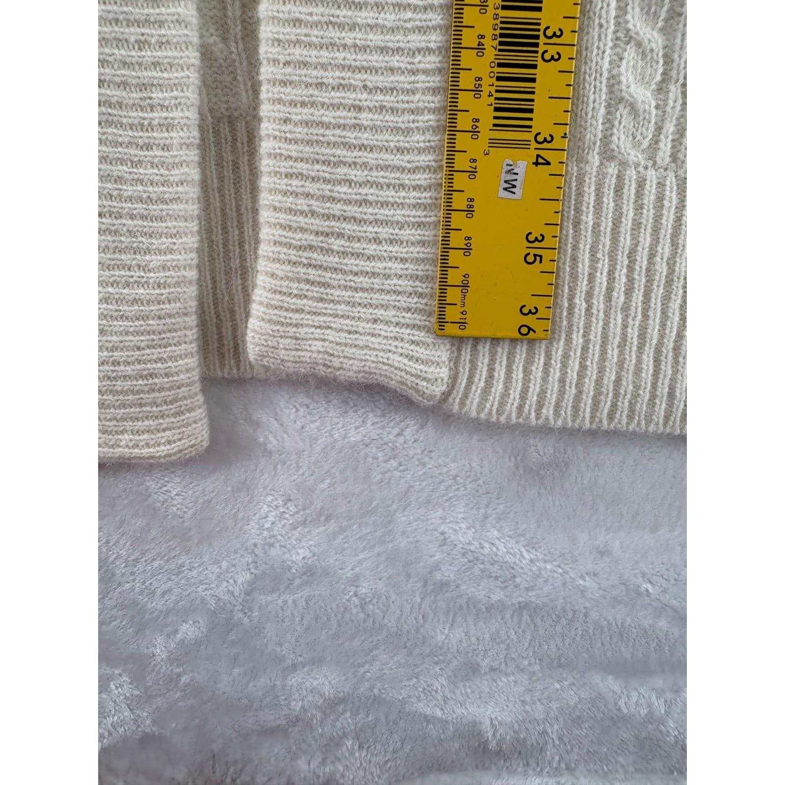 Liz Claiborne Cardigan Womens M Sweater Ivory Cable Knit Angora Wool Longline - Thumbnail 5
