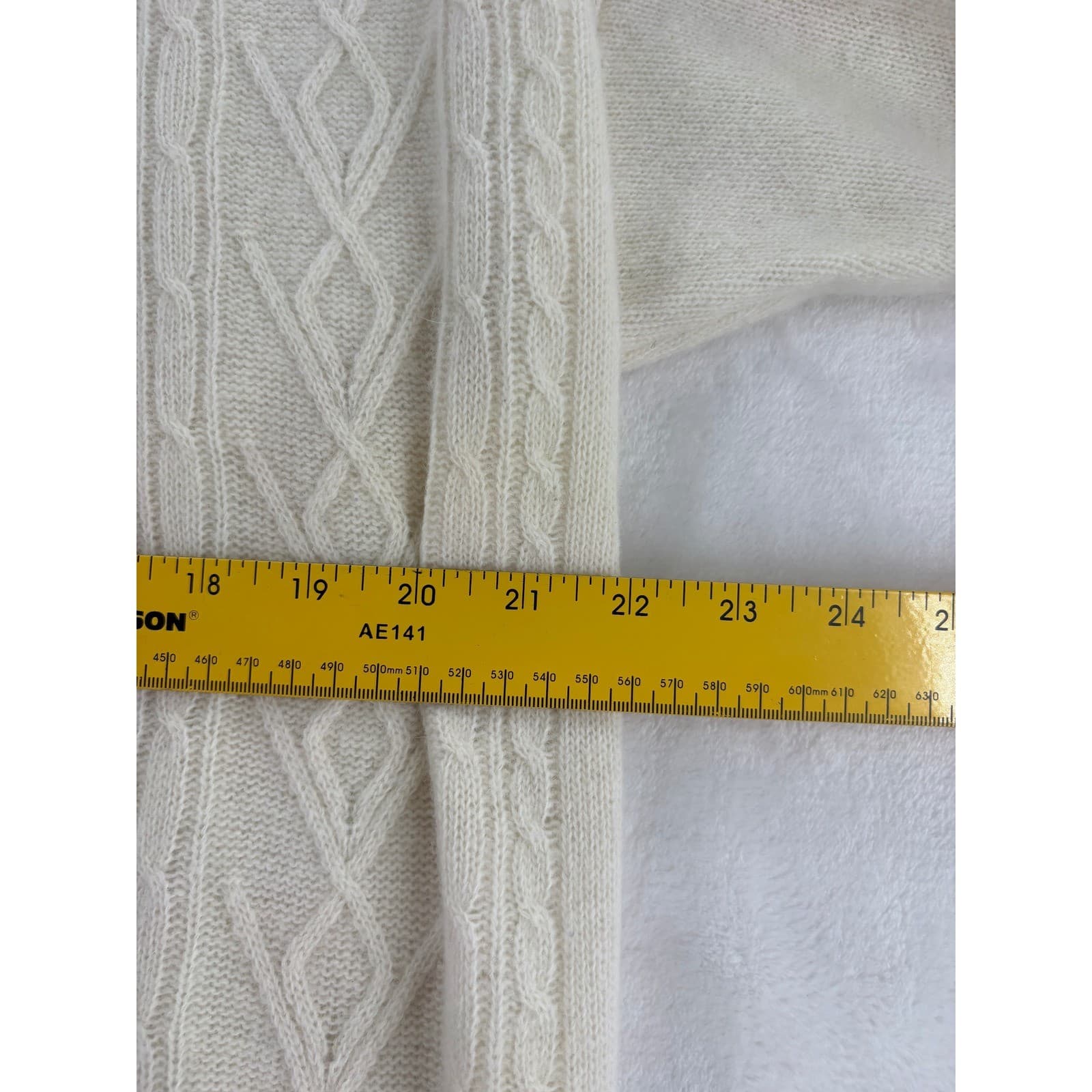 Liz Claiborne Cardigan Womens M Sweater Ivory Cable Knit Angora Wool Longline - Thumbnail 4