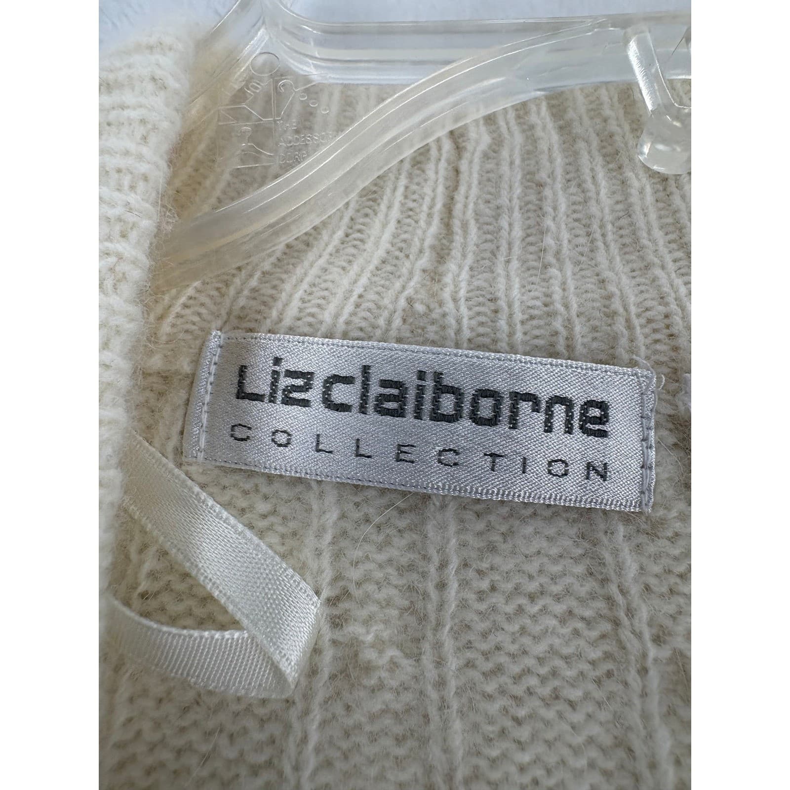 Liz Claiborne Cardigan Womens M Sweater Ivory Cable Knit Angora Wool Longline - Thumbnail 2