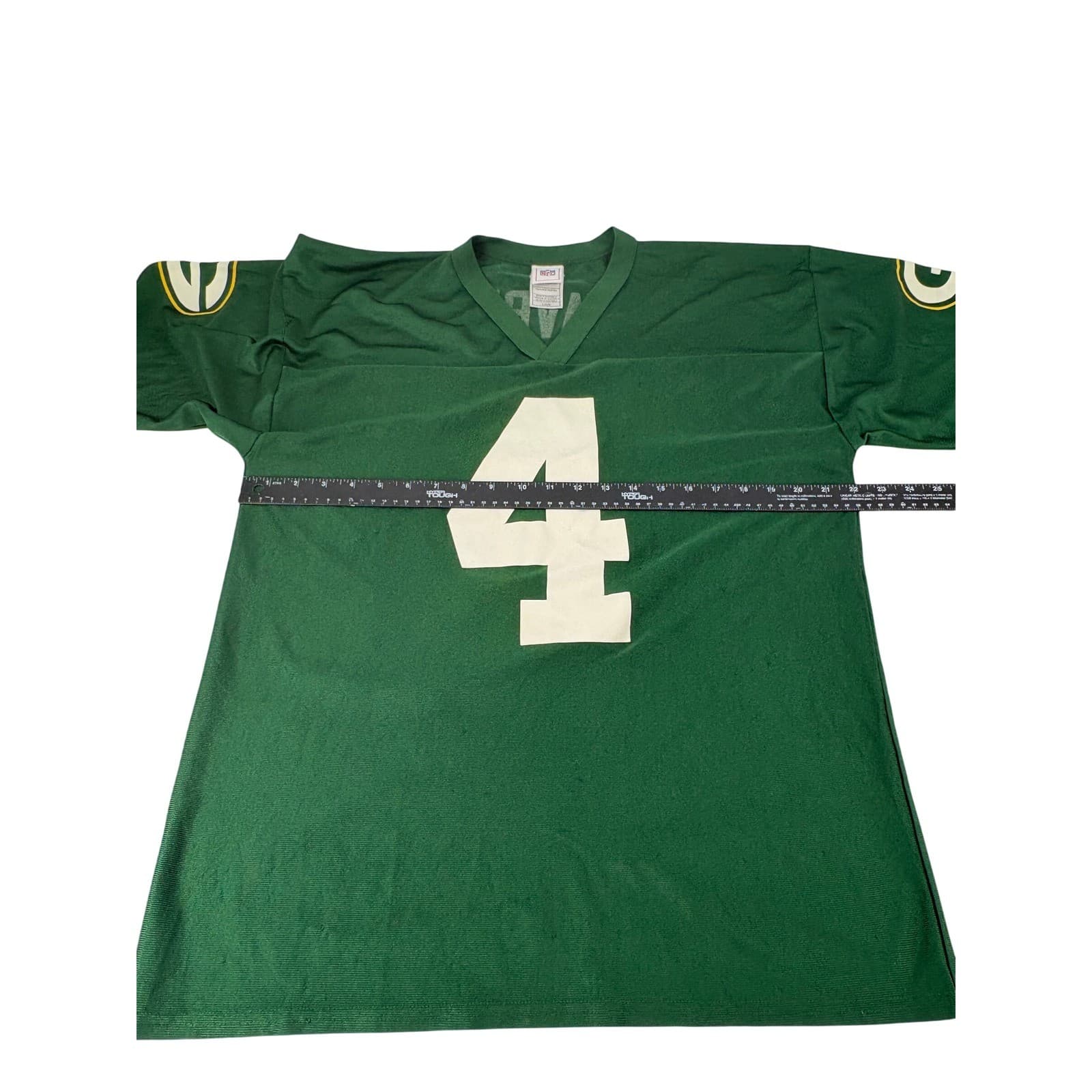 NFL Green Bay Packers Mens Large Jersey Green Brett Favre 4 Football V-Neck - Thumbnail 2