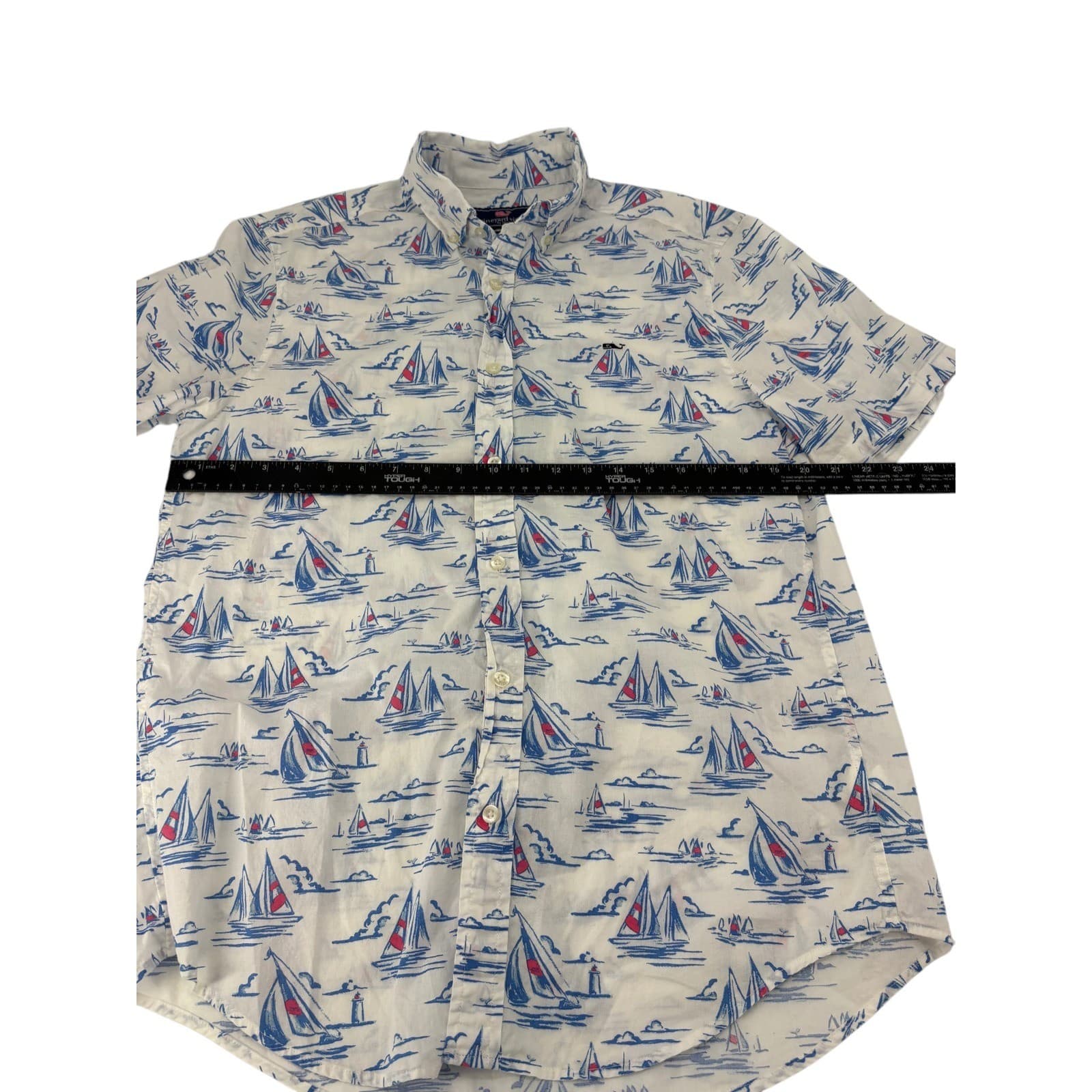 Vineyard Vines Whale Shirt Mens Medium Button Front White Blue Sailboat Print - Thumbnail 4