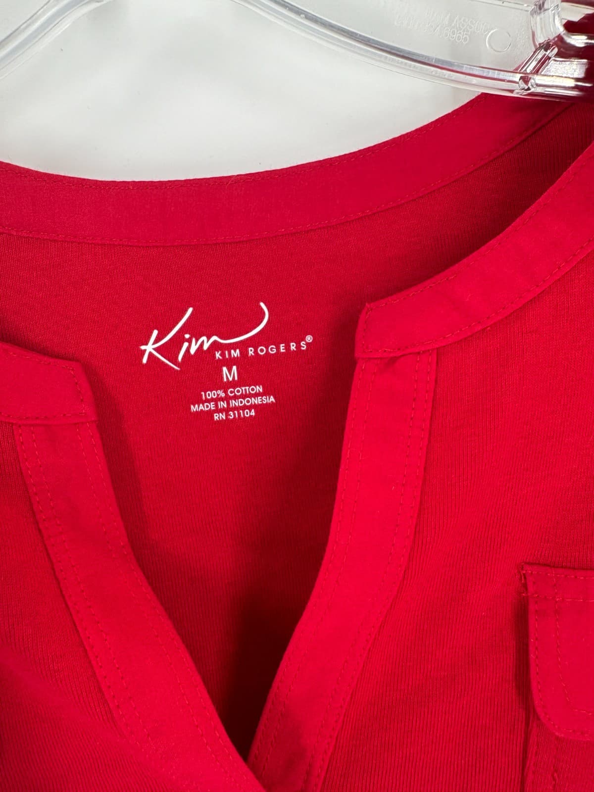 Kim Rogers NWT Red Henley Shirt Size M Long Sleeve 100% Cotton - Thumbnail 4